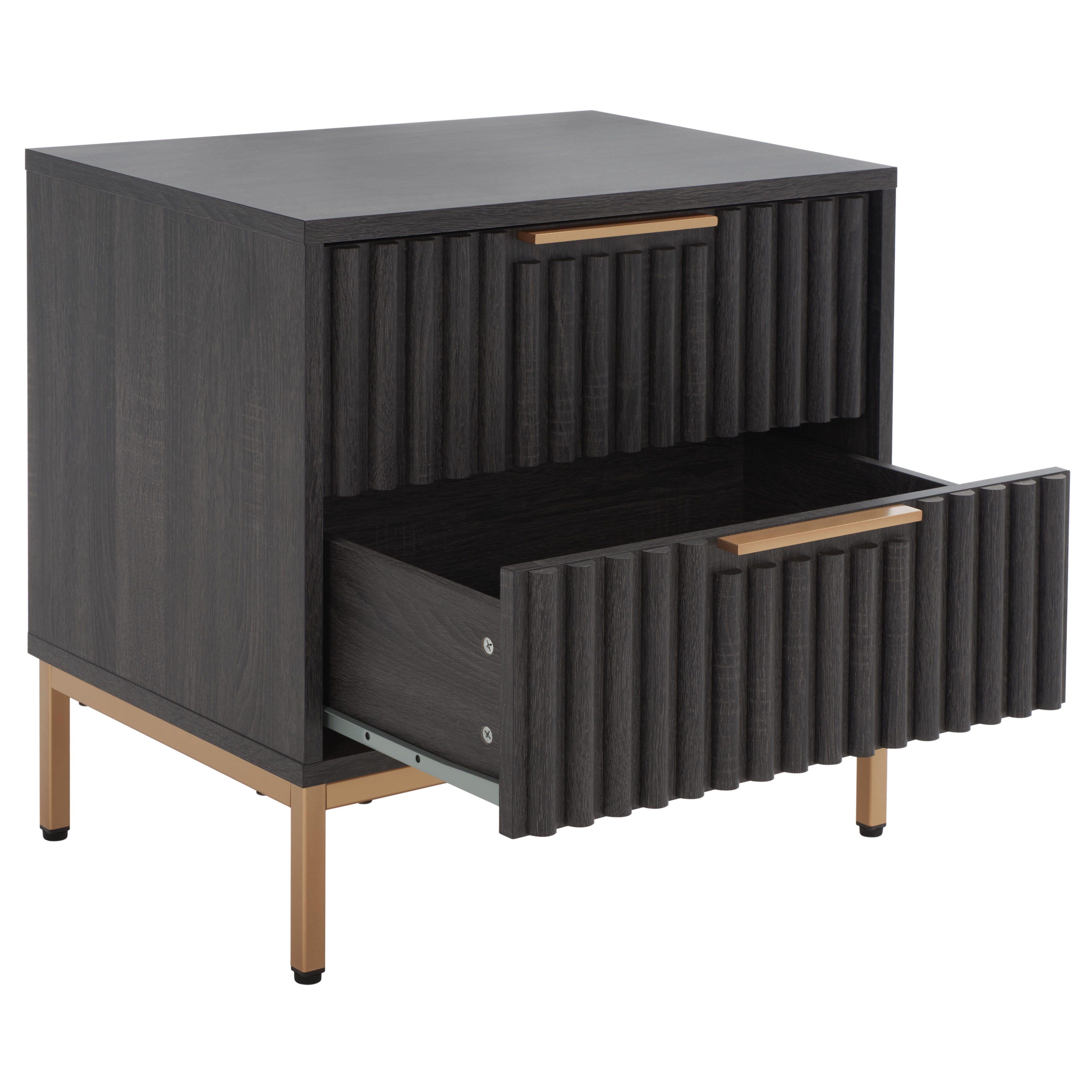 Safavieh Lylia 22" 2 Drawer Nightstand, Distressed Black/Gold, large