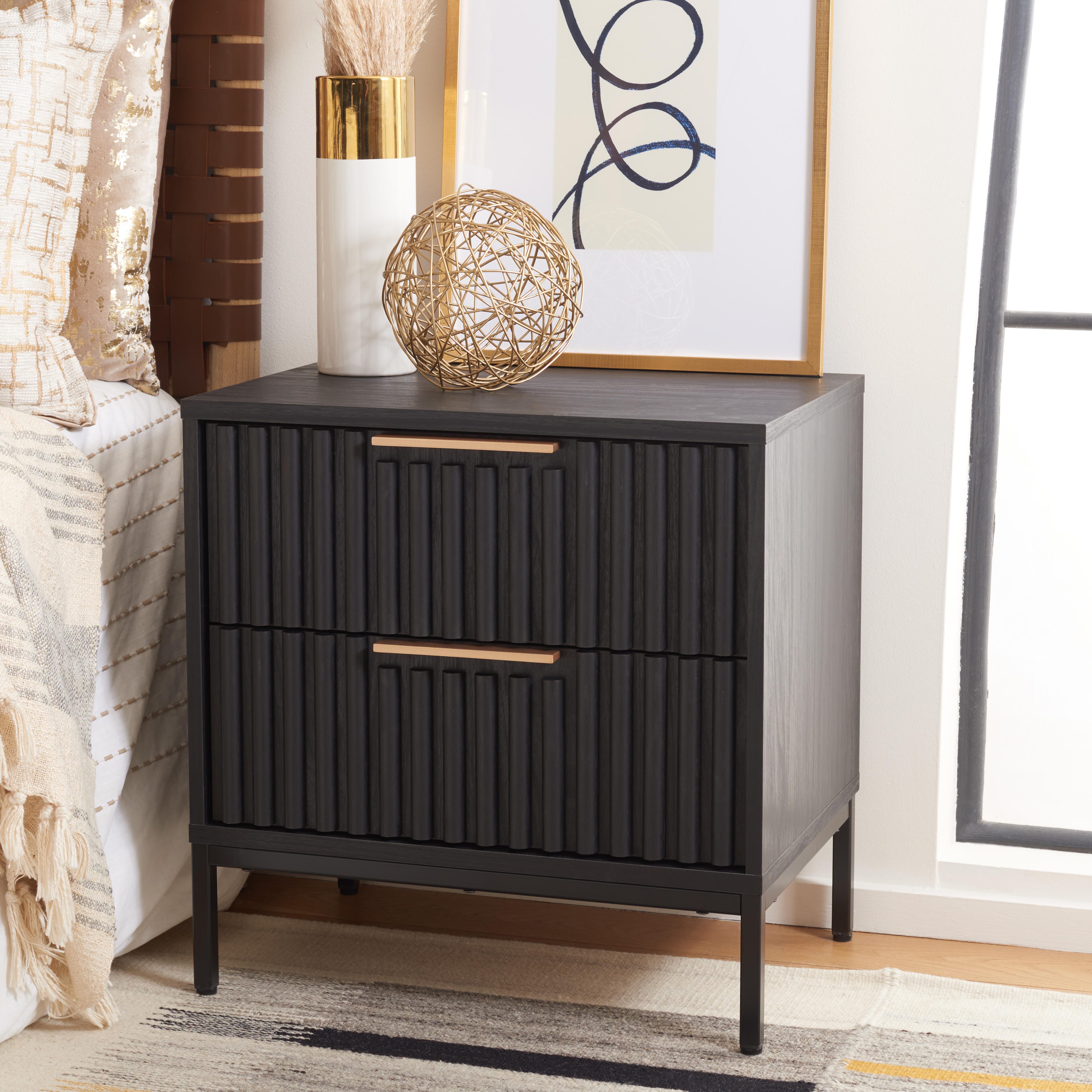 Safavieh Lylia 22" 2 Drawer Nightstand, Black, large