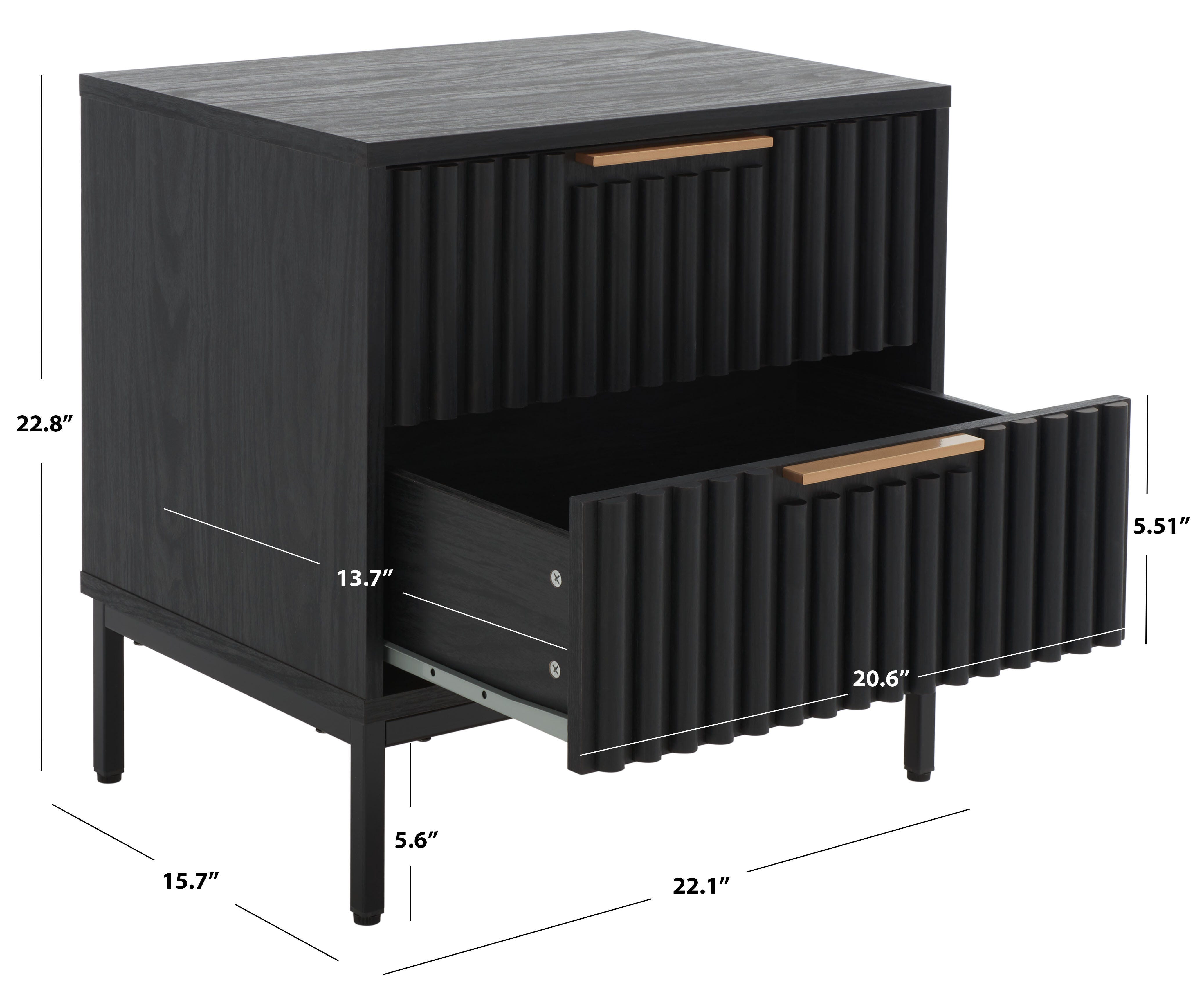 Safavieh Lylia 22" 2 Drawer Nightstand, Black, large