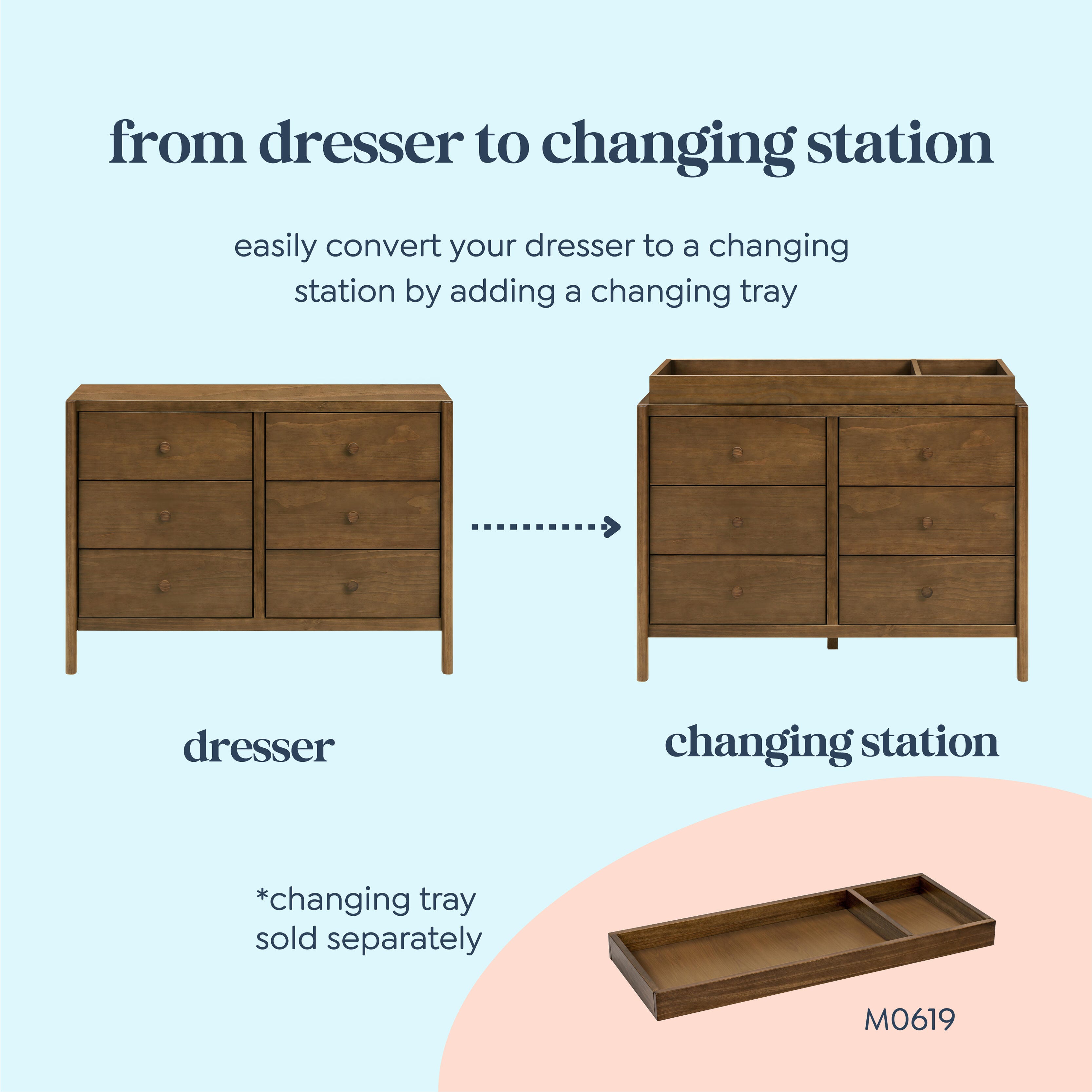 daVinci Birdie 6 Drawer Dresser, Walnut, large