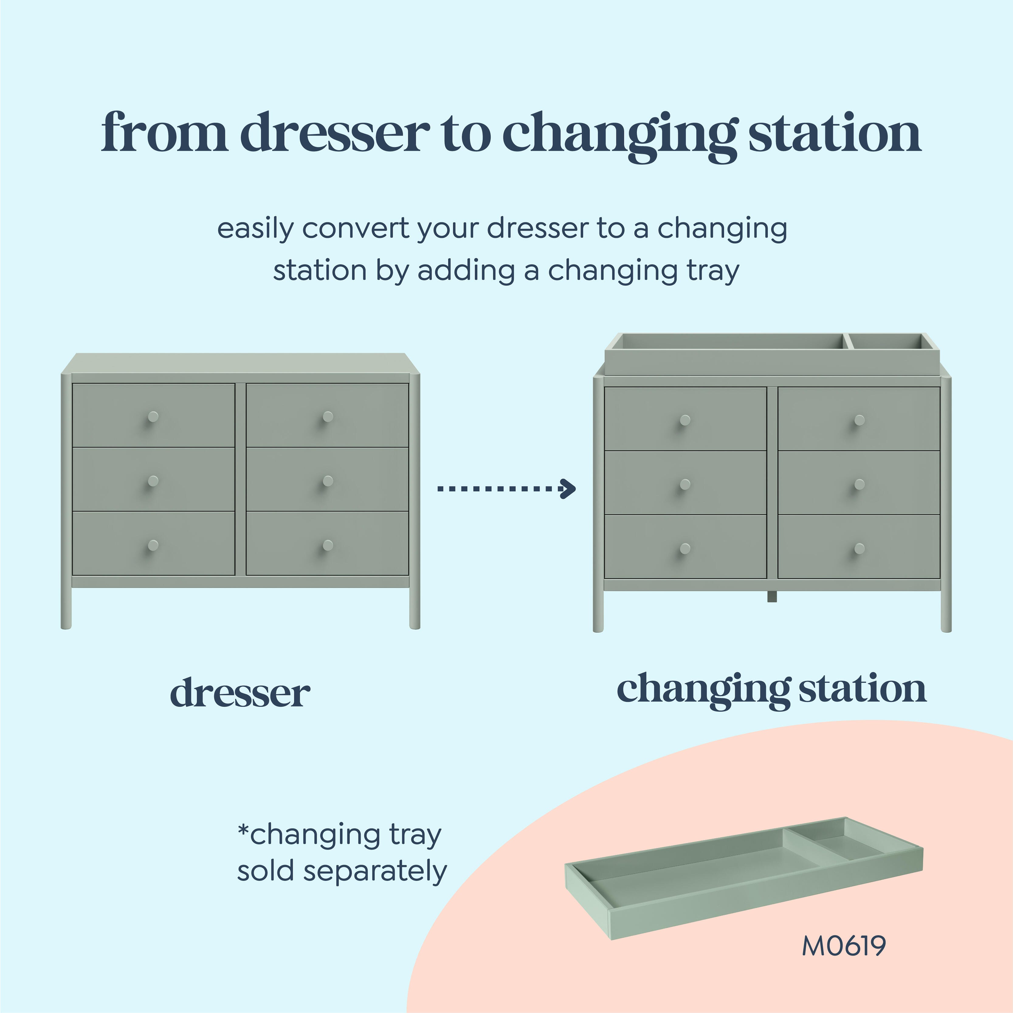 daVinci Birdie 6 Drawer Dresser, Light Sage, large