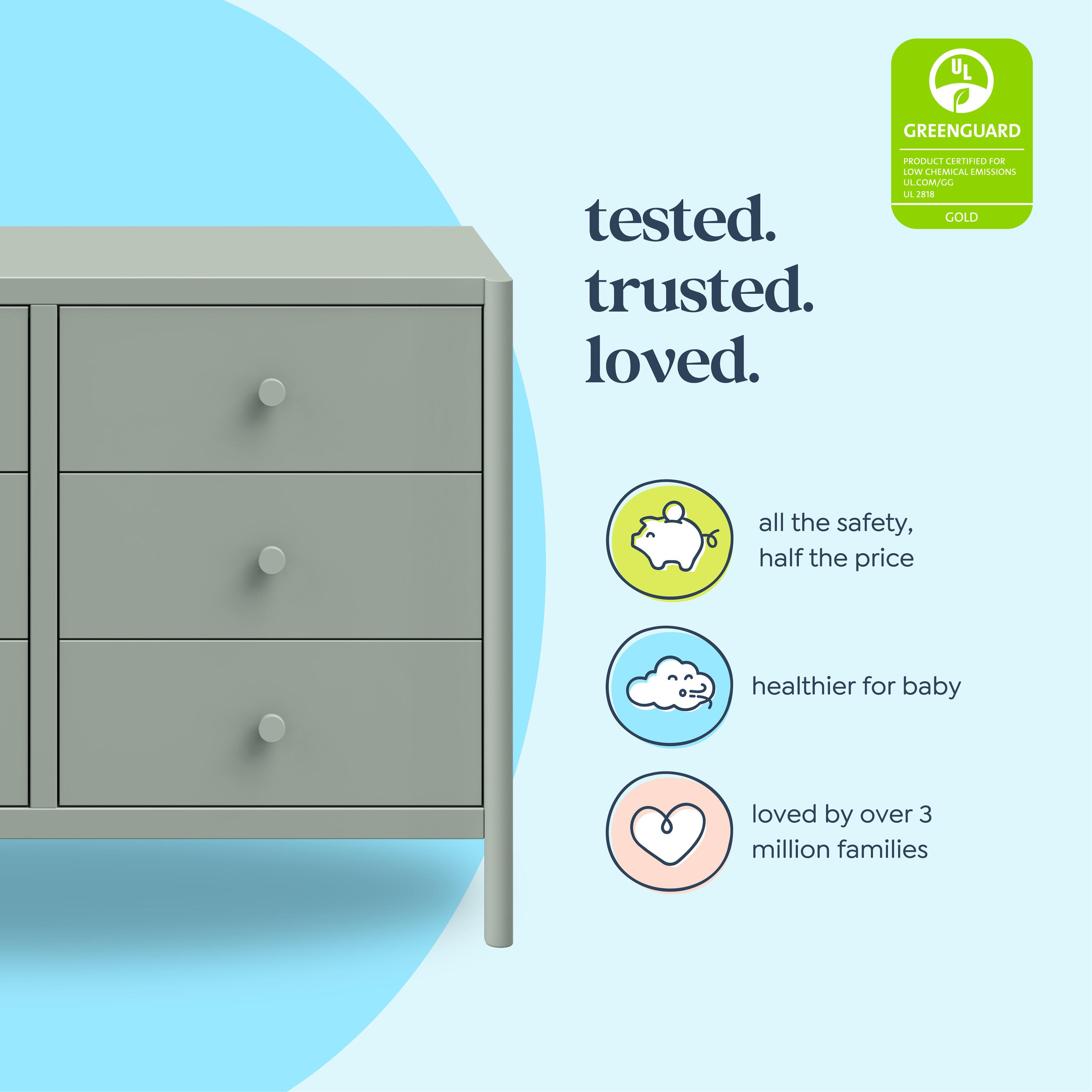 daVinci Birdie 6 Drawer Dresser, Light Sage, large
