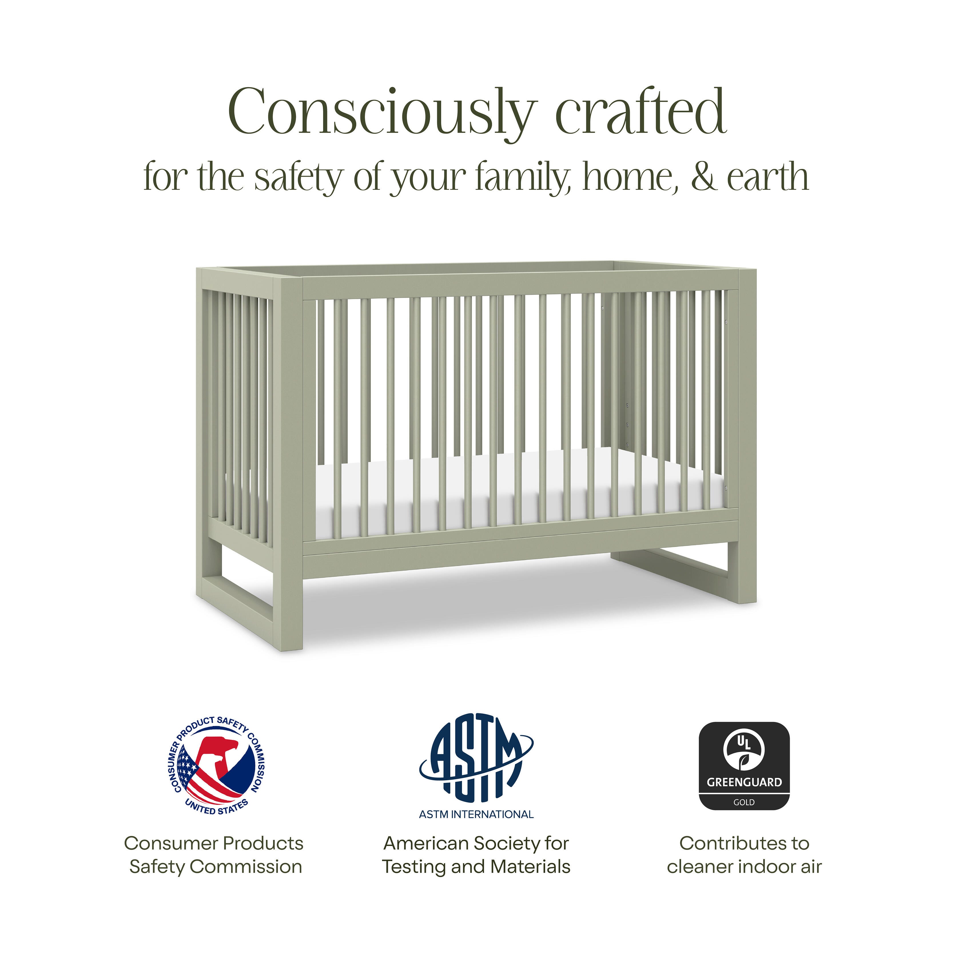 Namesake Nantucket 3-in-1 Convertible Crib, Sage, large
