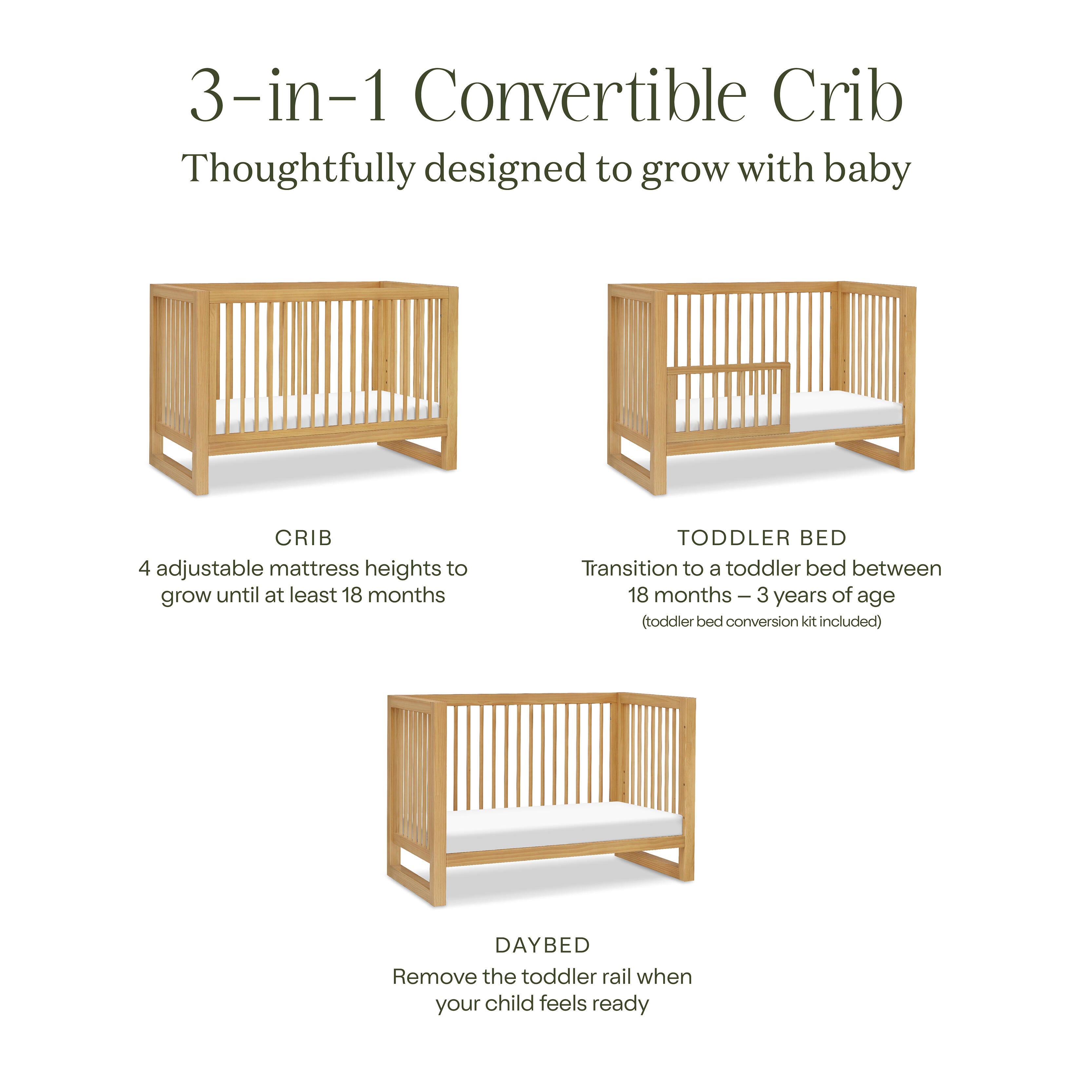 Namesake Nantucket 3-in-1 Convertible Crib, Honey, large