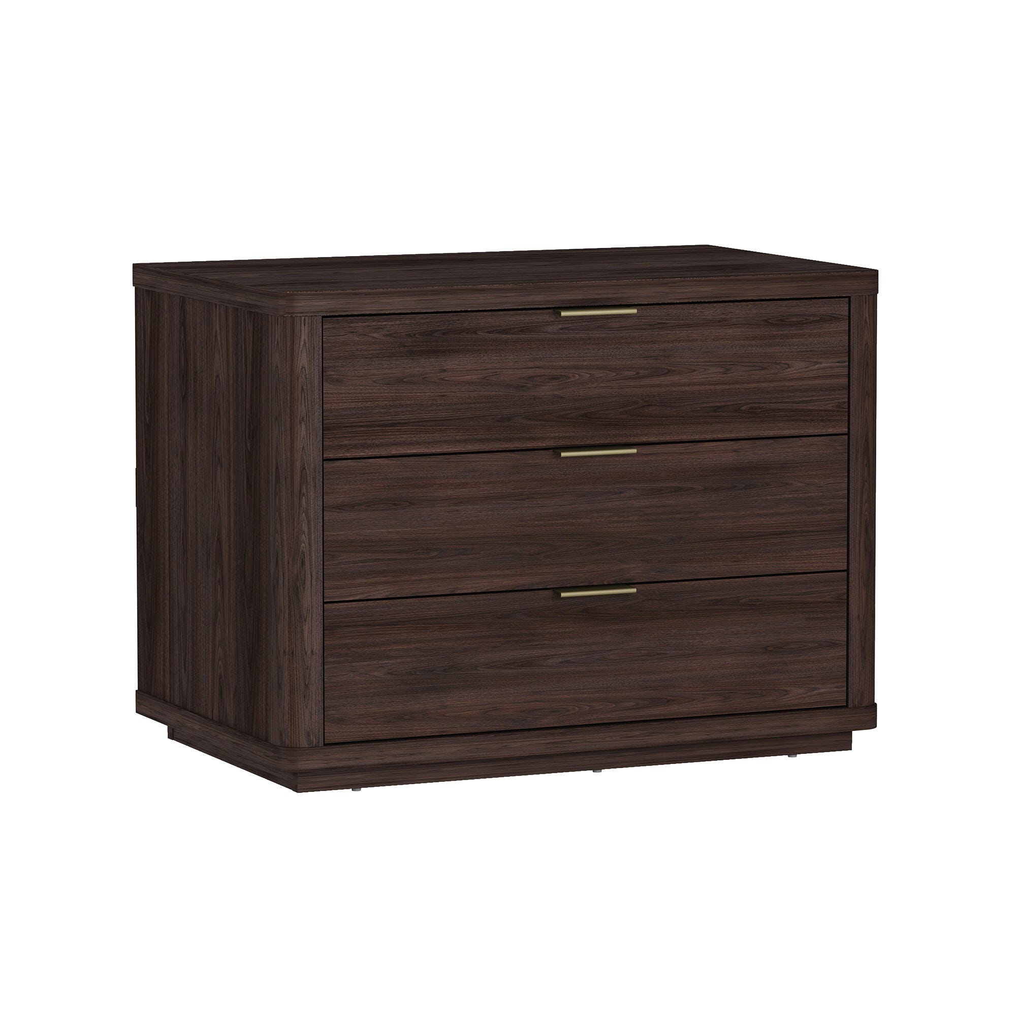 Manhattan Comfort Evelyn 32" 3 Drawers Nightstand, Brown, large