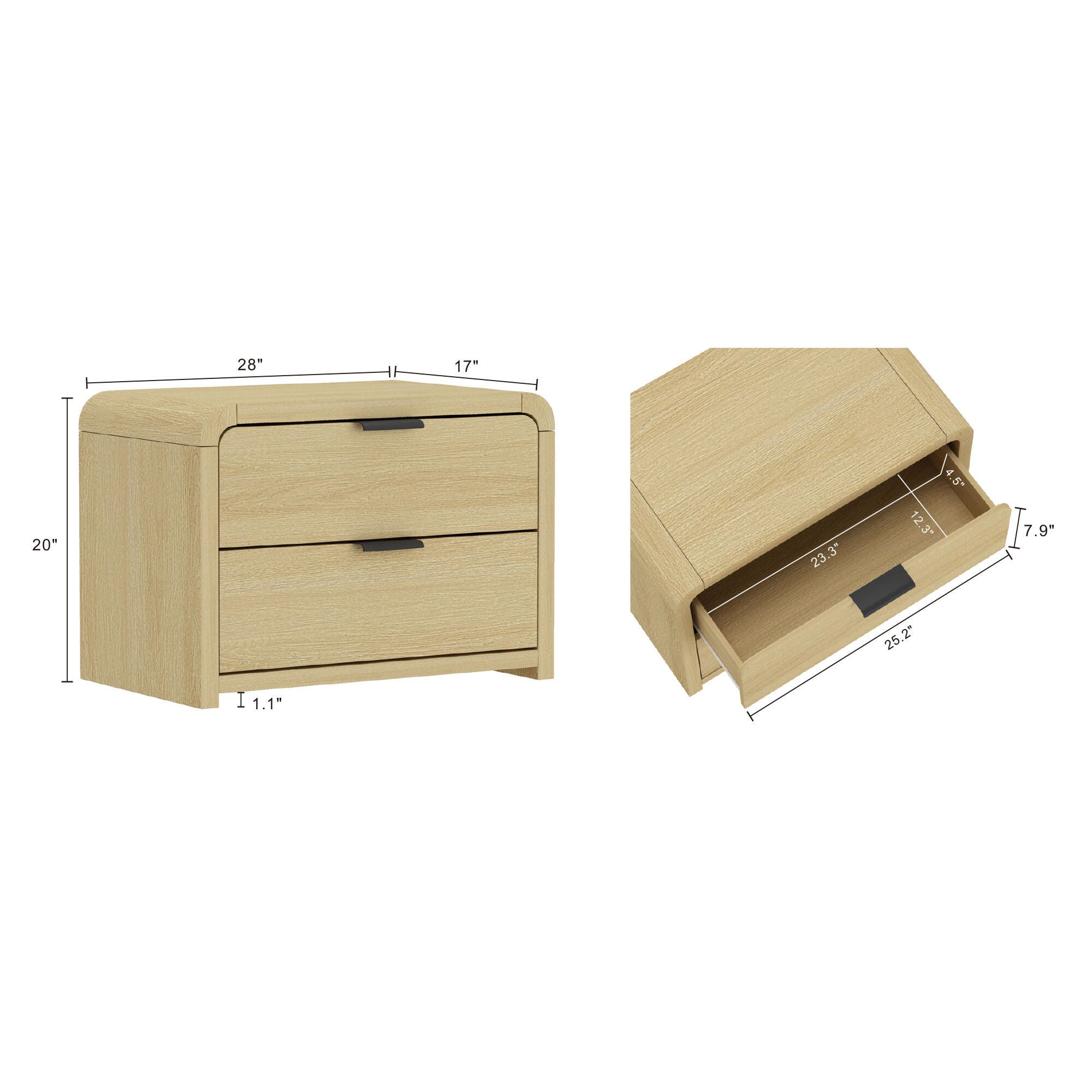 Manhattan Comfort Grace 28" 2 Drawers Nightstand, Natural/Black, large