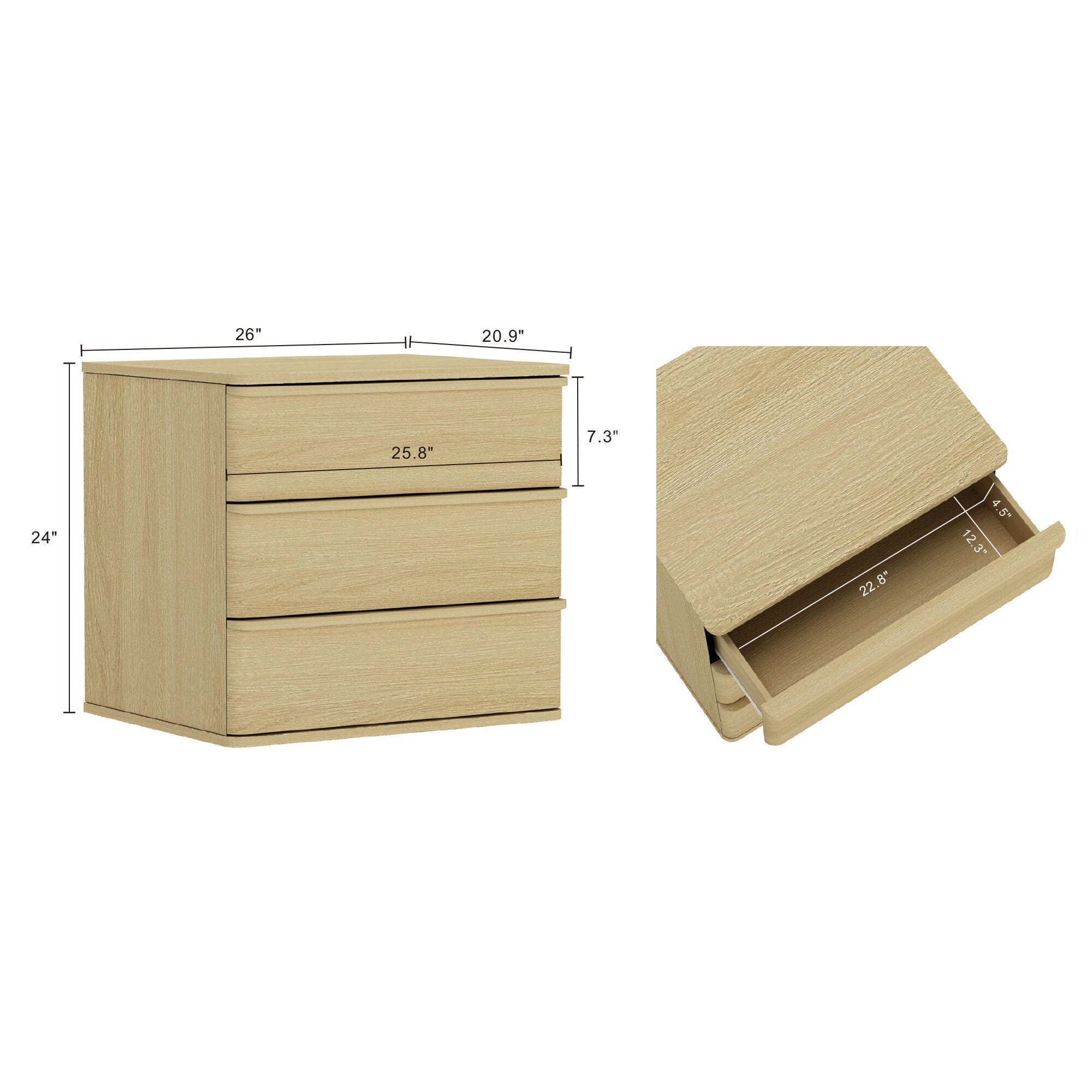 Manhattan Comfort Molly 26" 3 Drawers Nightstand, , large