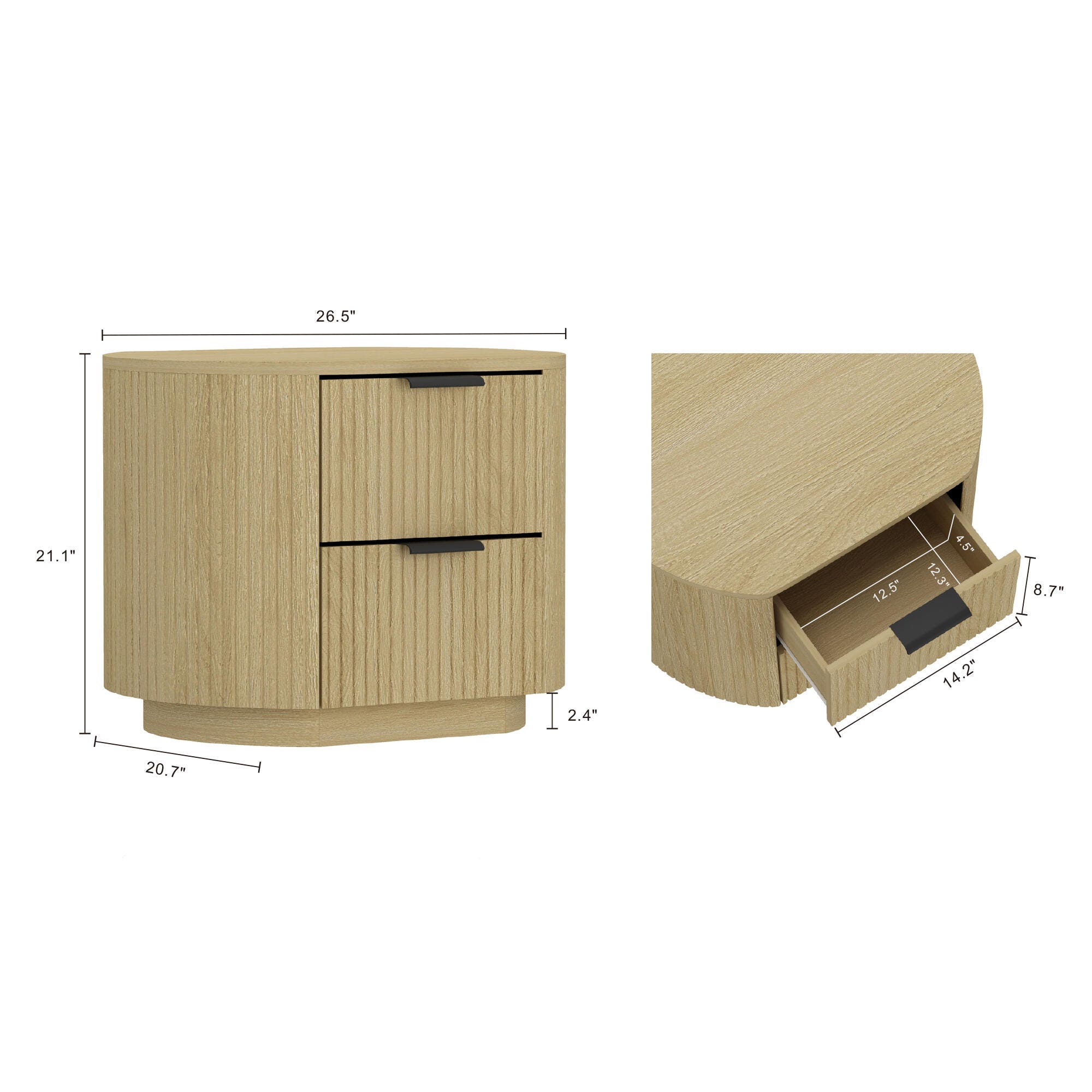Manhattan Comfort Olivia 26" 2 Drawers Nightstand, Natural/Black, large
