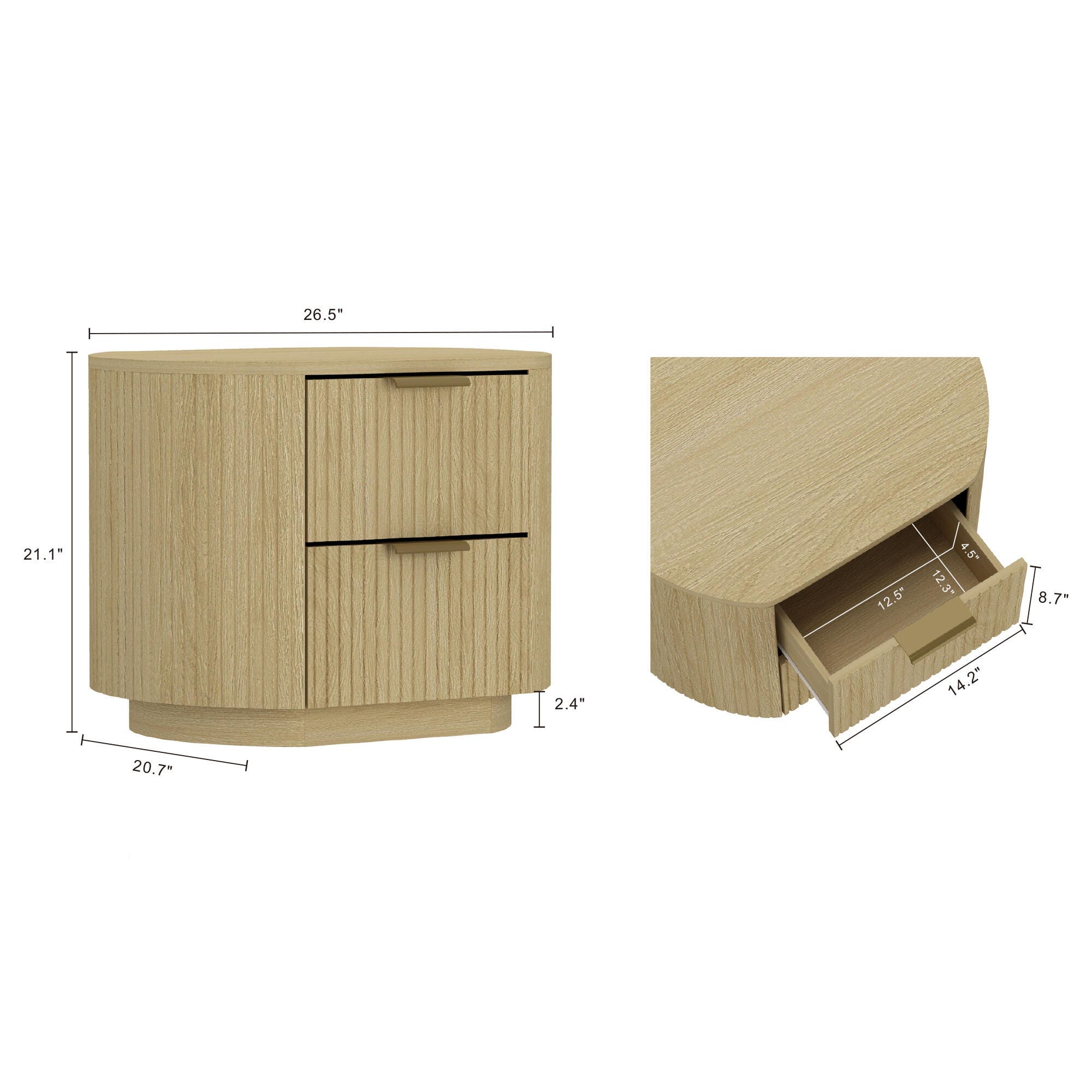 Manhattan Comfort Olivia 26" 2 Drawers Nightstand, Natural/Gold, large