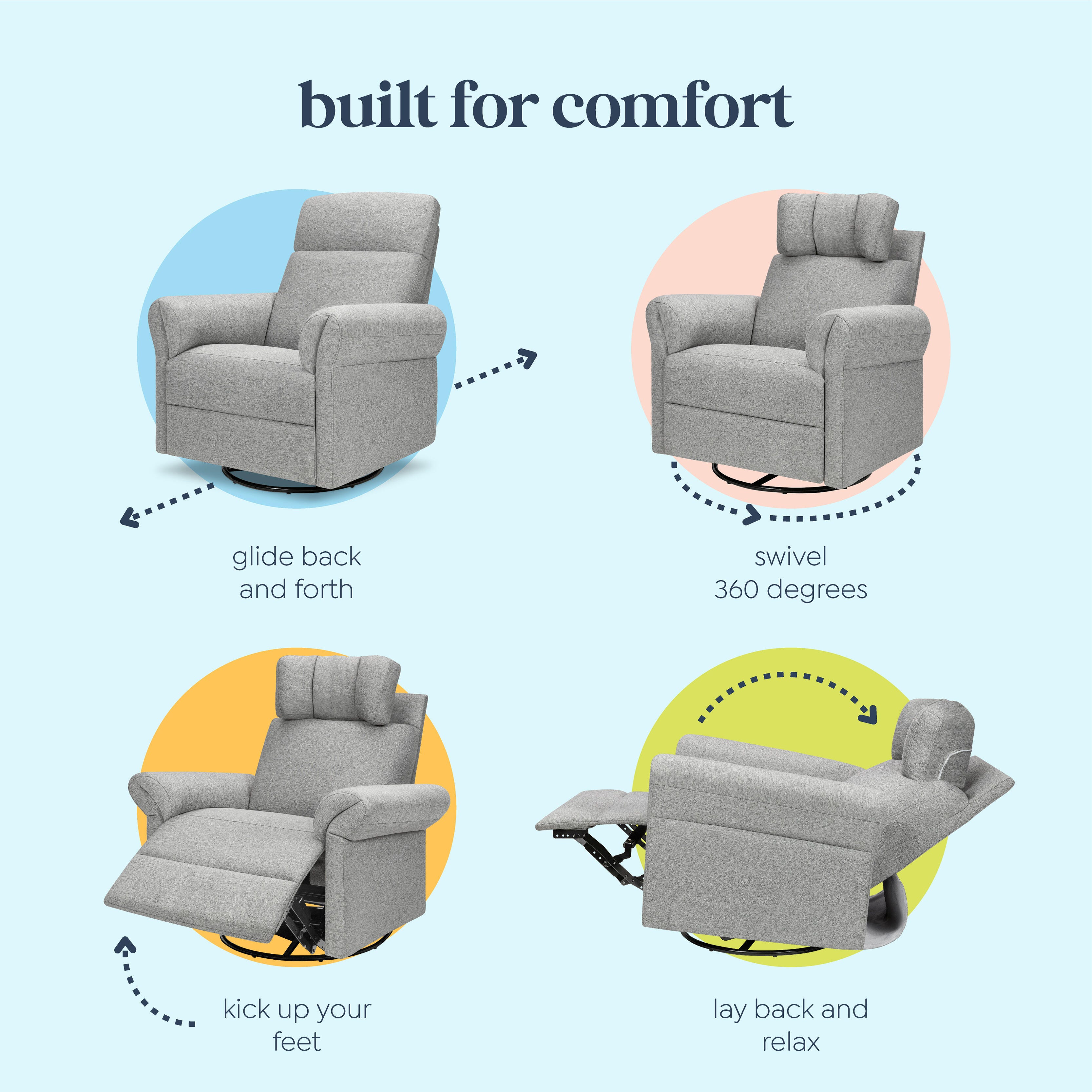 DaVinci Suzy Flex Manual Swivel Glider Recliner, Frost Gray, large