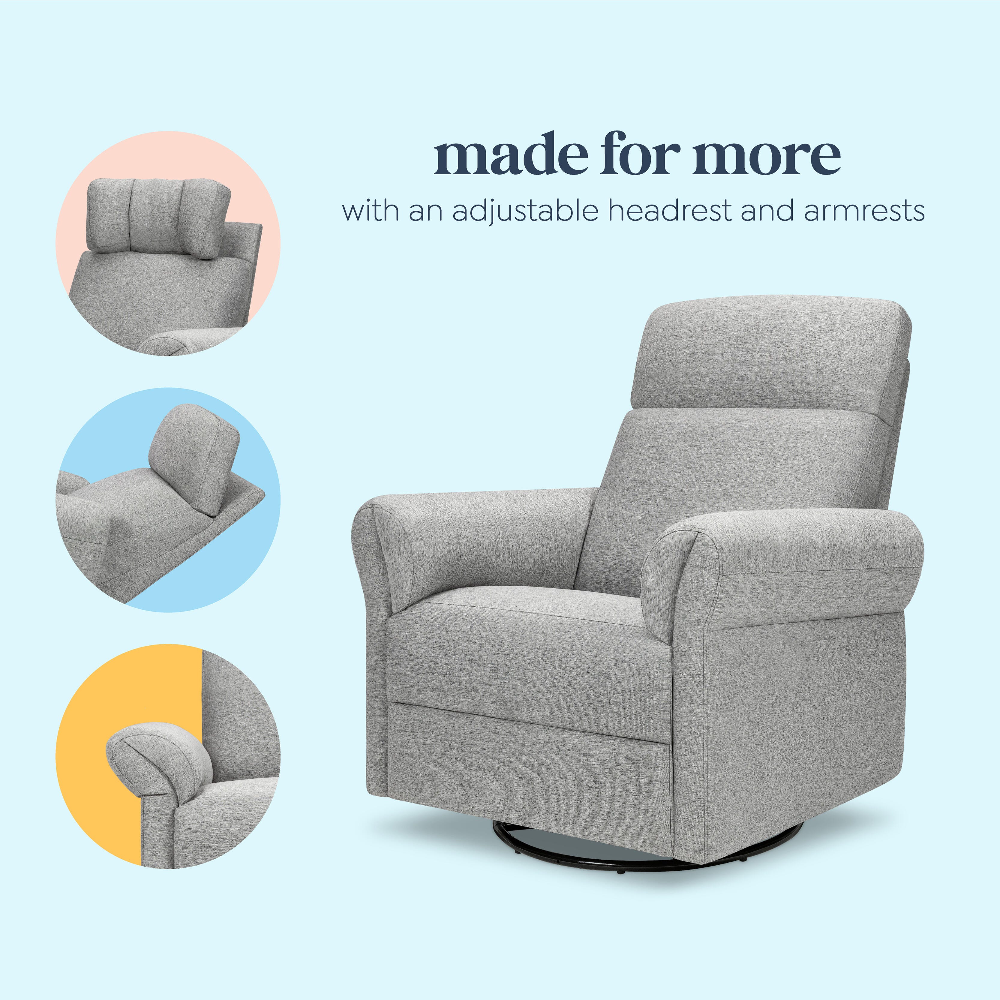 DaVinci Suzy Flex Manual Swivel Glider Recliner, Frost Gray, large