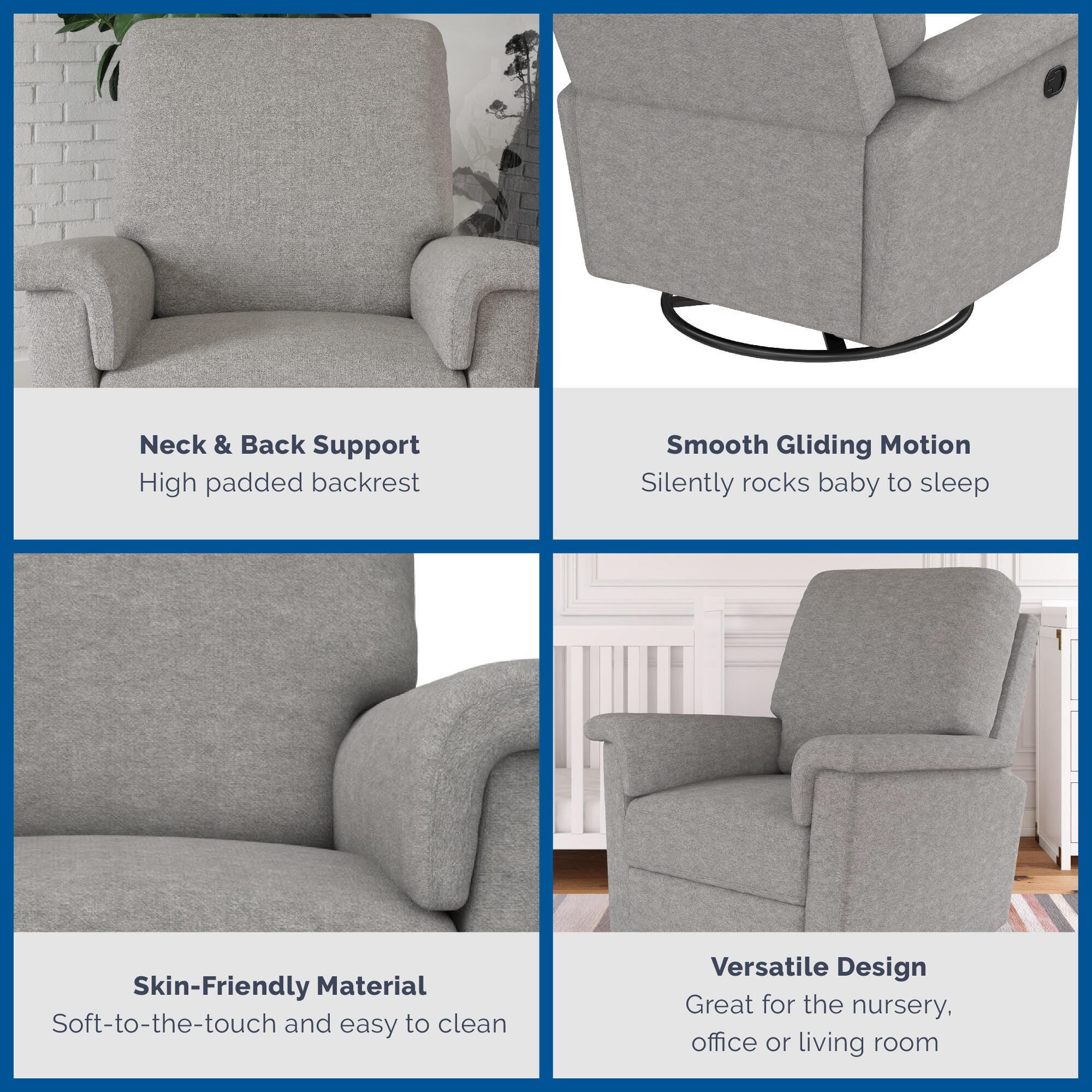 Baby Relax Terrin Swivel Manual Recliner, Light Gray, large