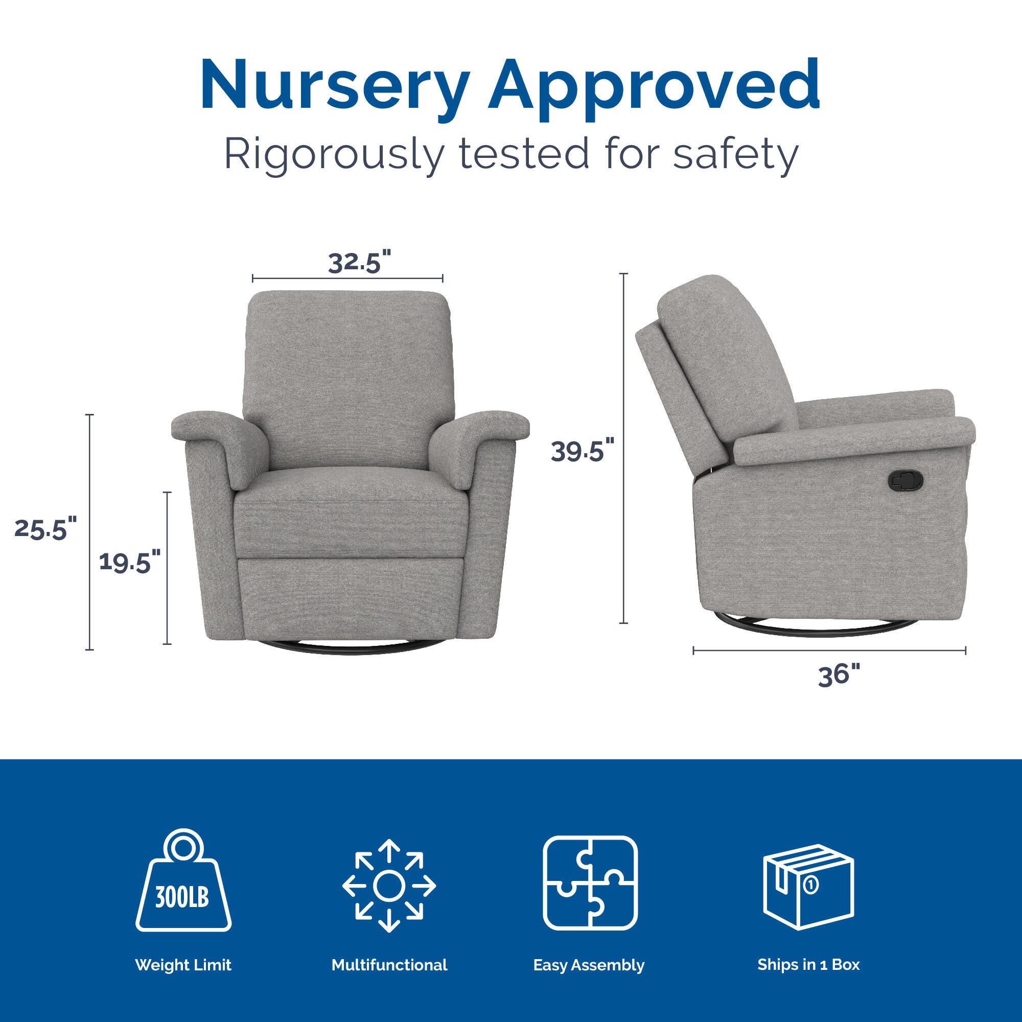 Baby Relax Terrin Swivel Manual Recliner, Light Gray, large