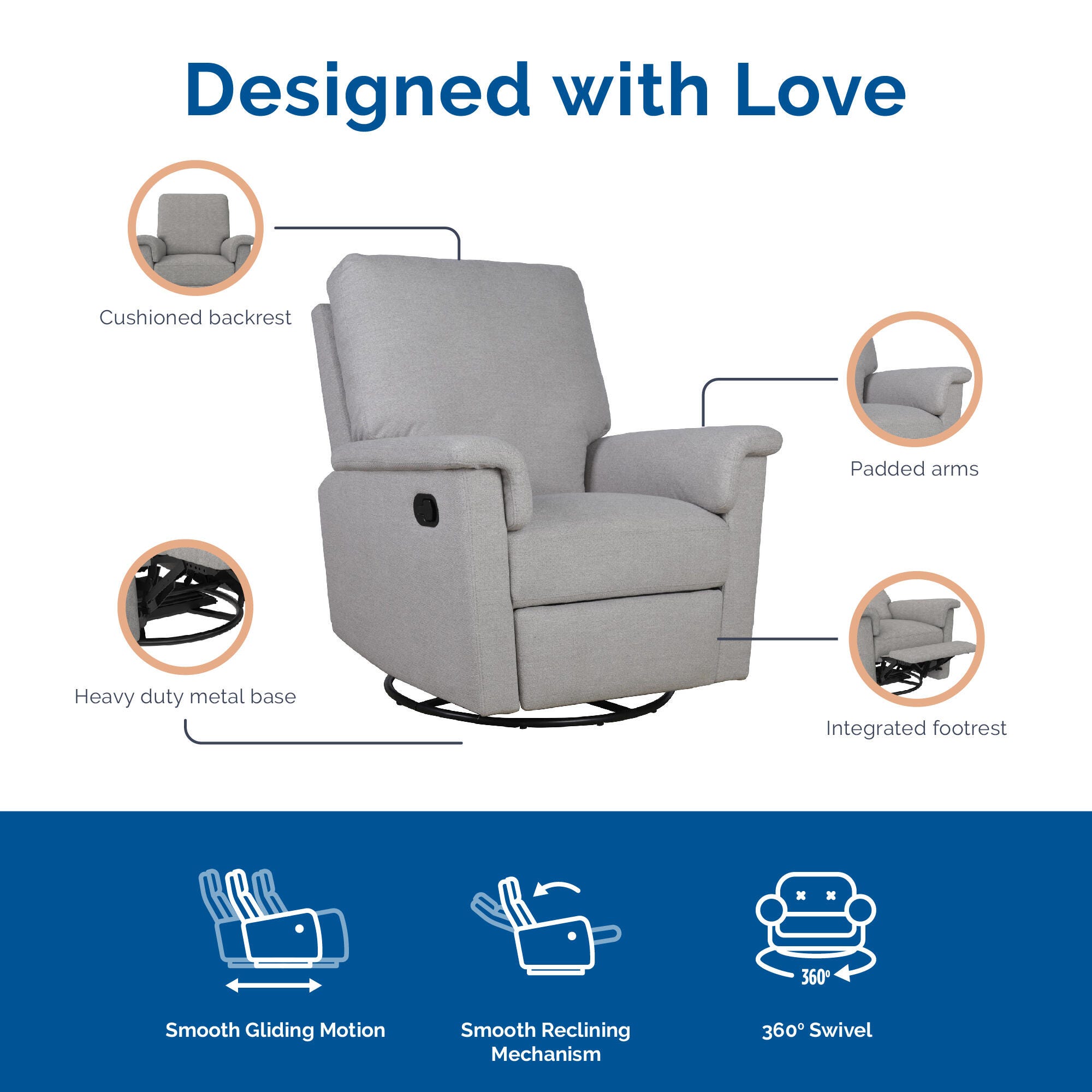 Baby Relax Terrin Swivel Manual Recliner, Light Gray, large