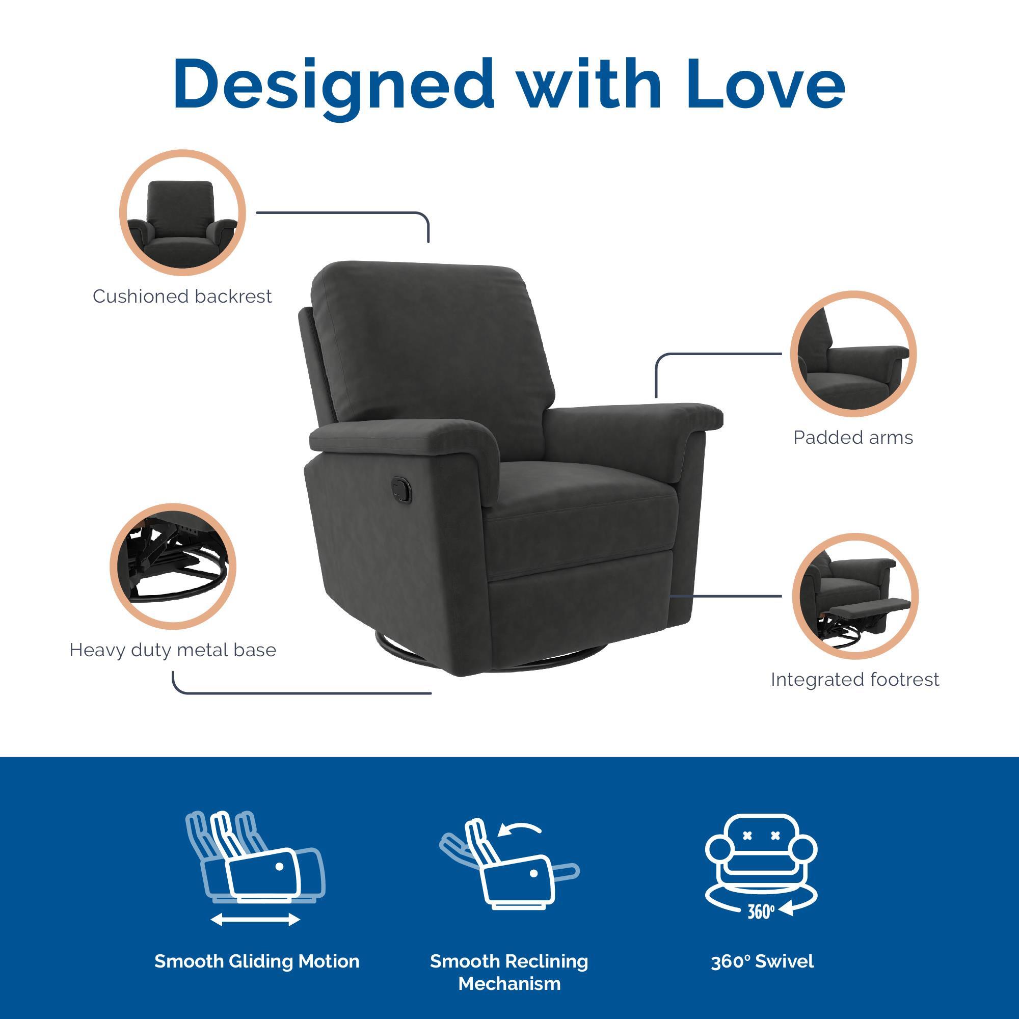 Baby Relax Terrin Swivel Manual Recliner, Black, large