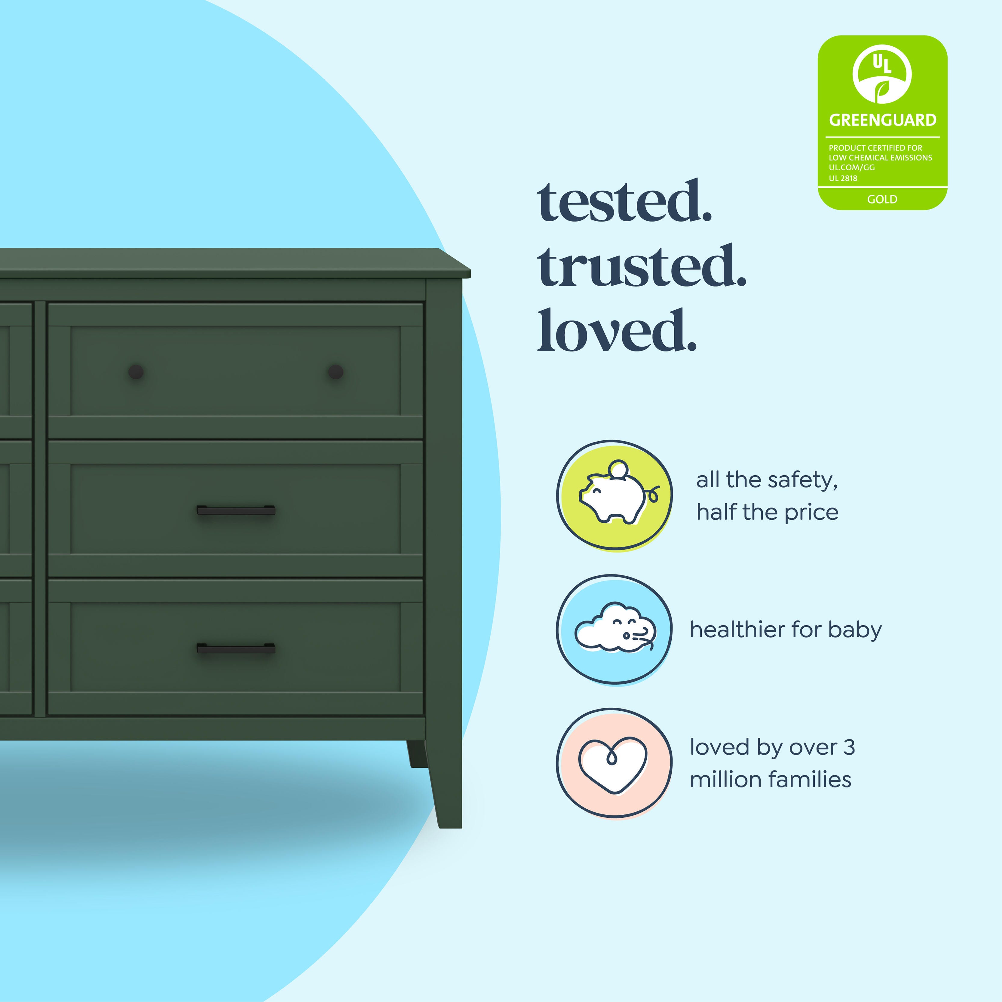 daVinci Beau 18" 6 Drawer Dresser, Forest Green, large
