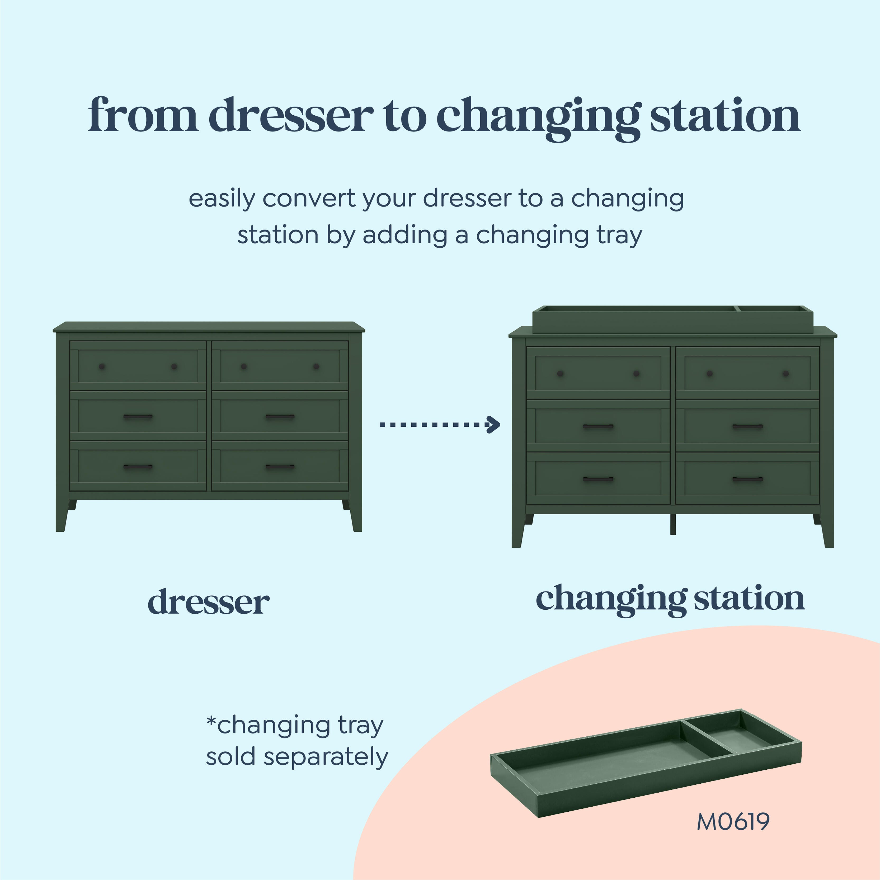 daVinci Beau 18" 6 Drawer Dresser, Forest Green, large