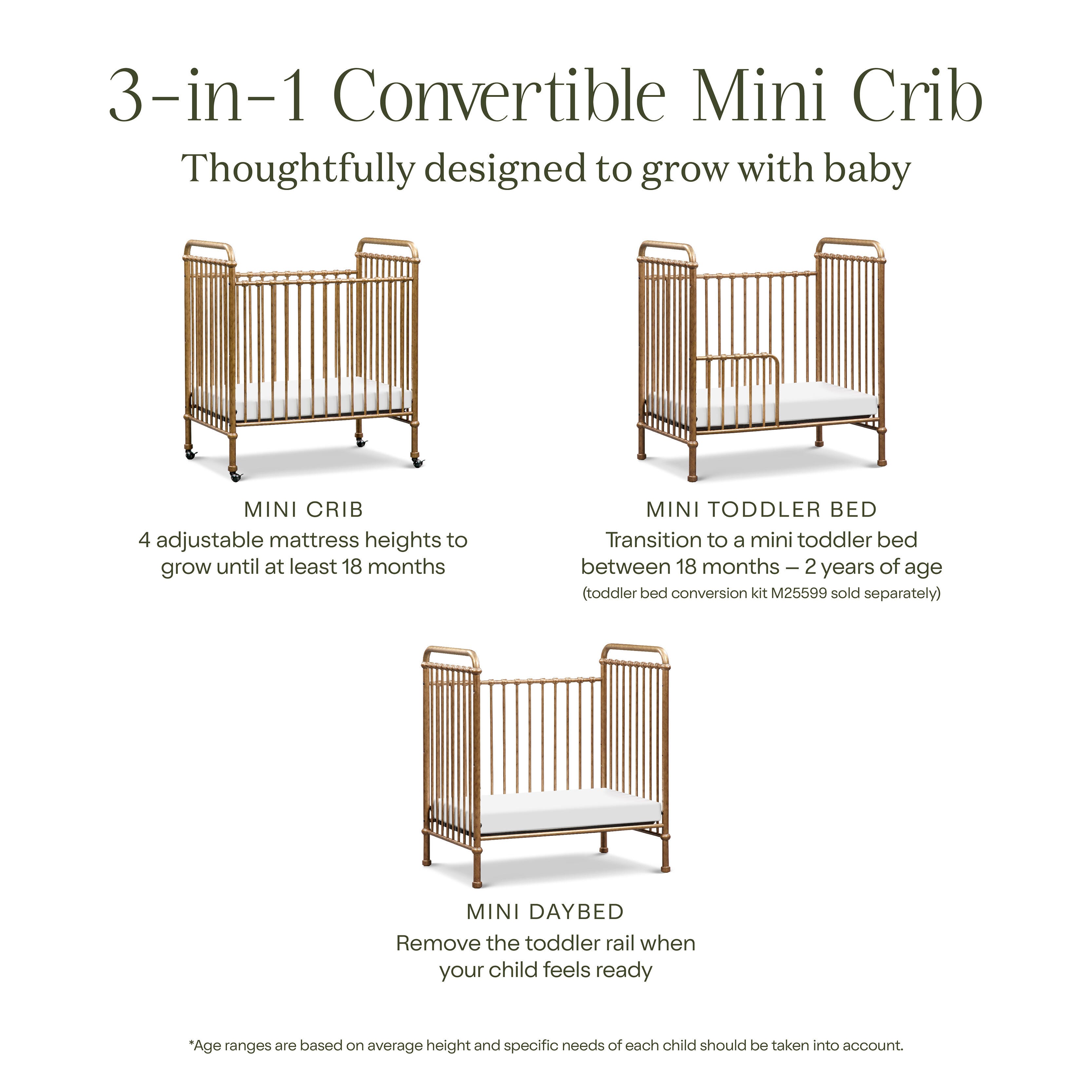Namesake Abigail 3-in-1 Convertible Crib, Vintage Gold, large