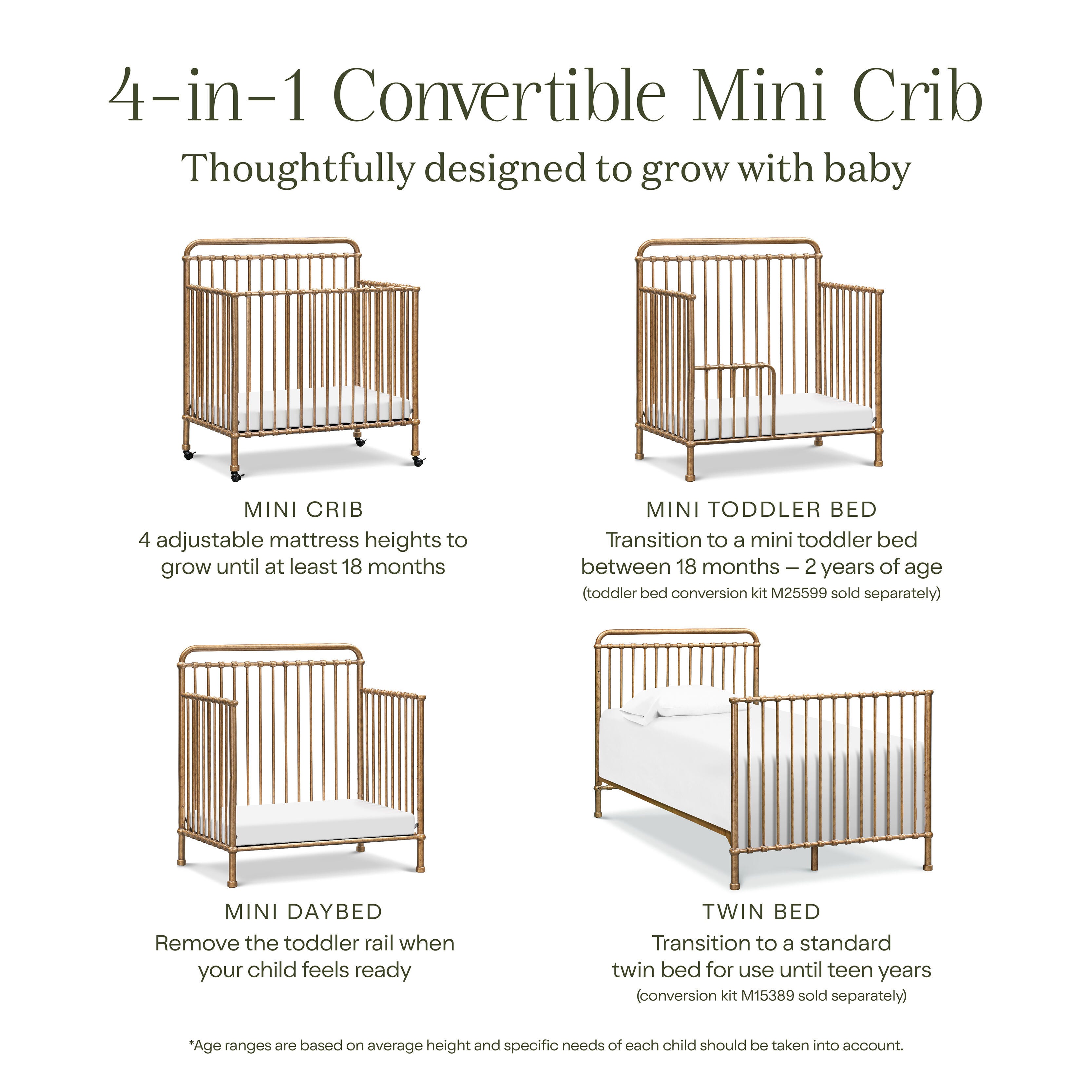 Namesake Winston 4-in-1 Convertible Crib, Vintage Gold, large