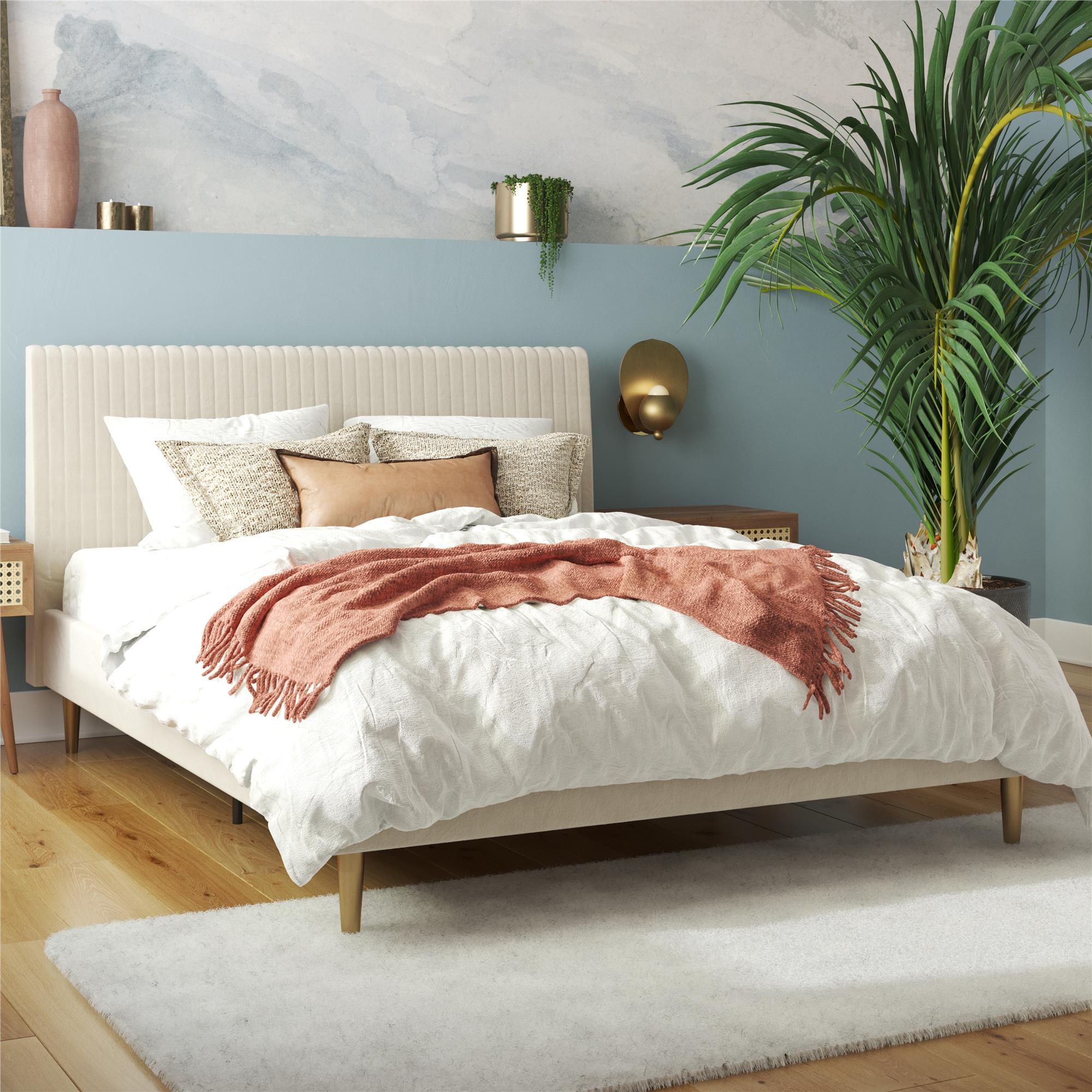 Mr. Kate Daphne Queen Upholstered Bed with Vertical Channel Tufting, Ivory, large