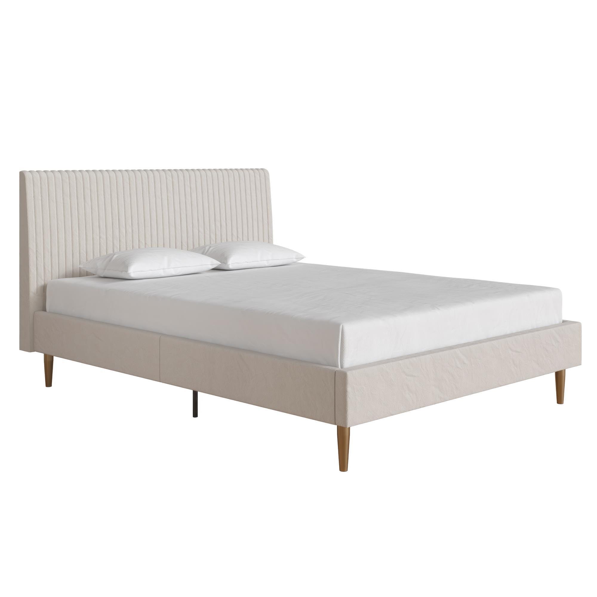 Mr. Kate Daphne Queen Upholstered Bed with Vertical Channel Tufting, Ivory, large
