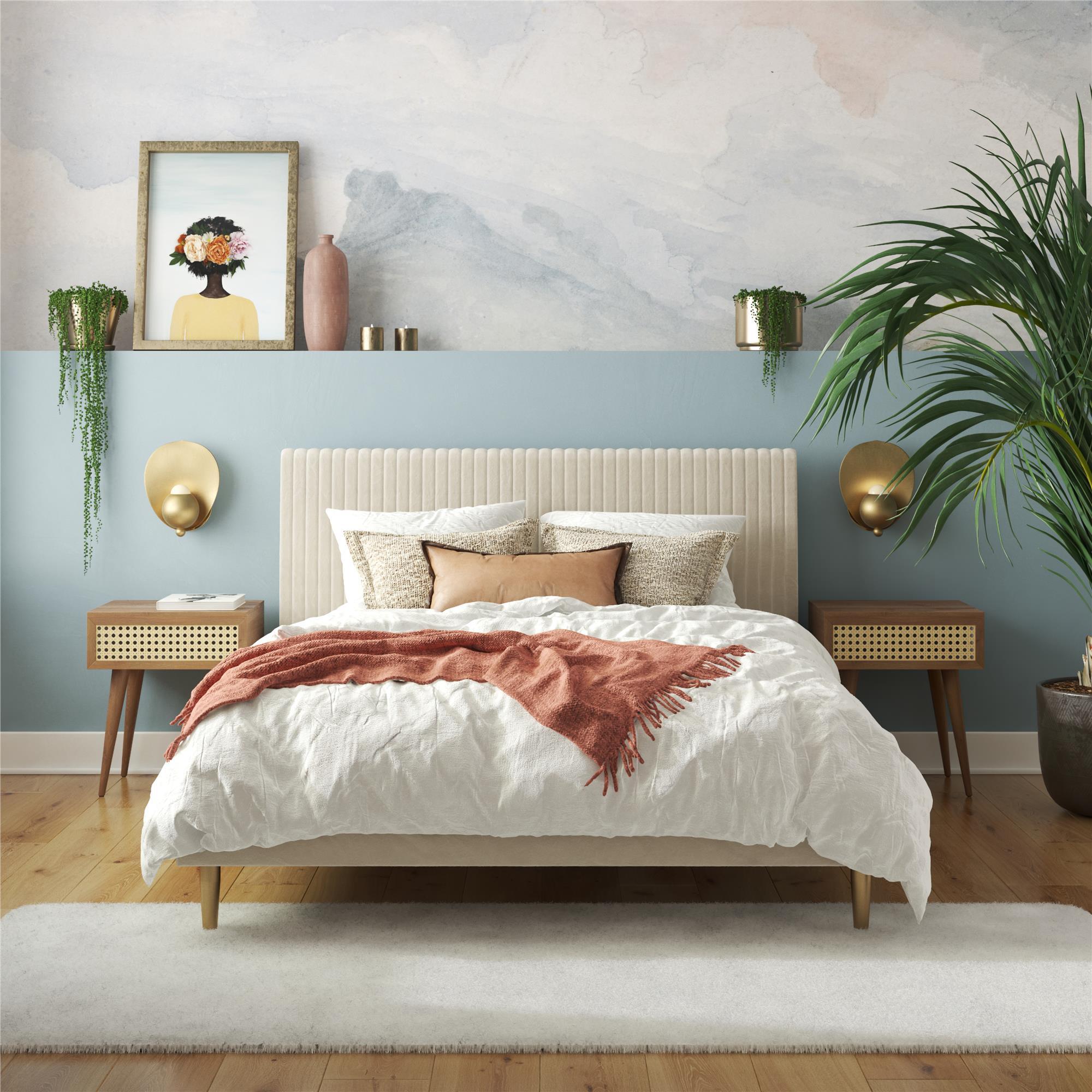 Mr. Kate Daphne Queen Upholstered Bed with Vertical Channel Tufting, Ivory, large