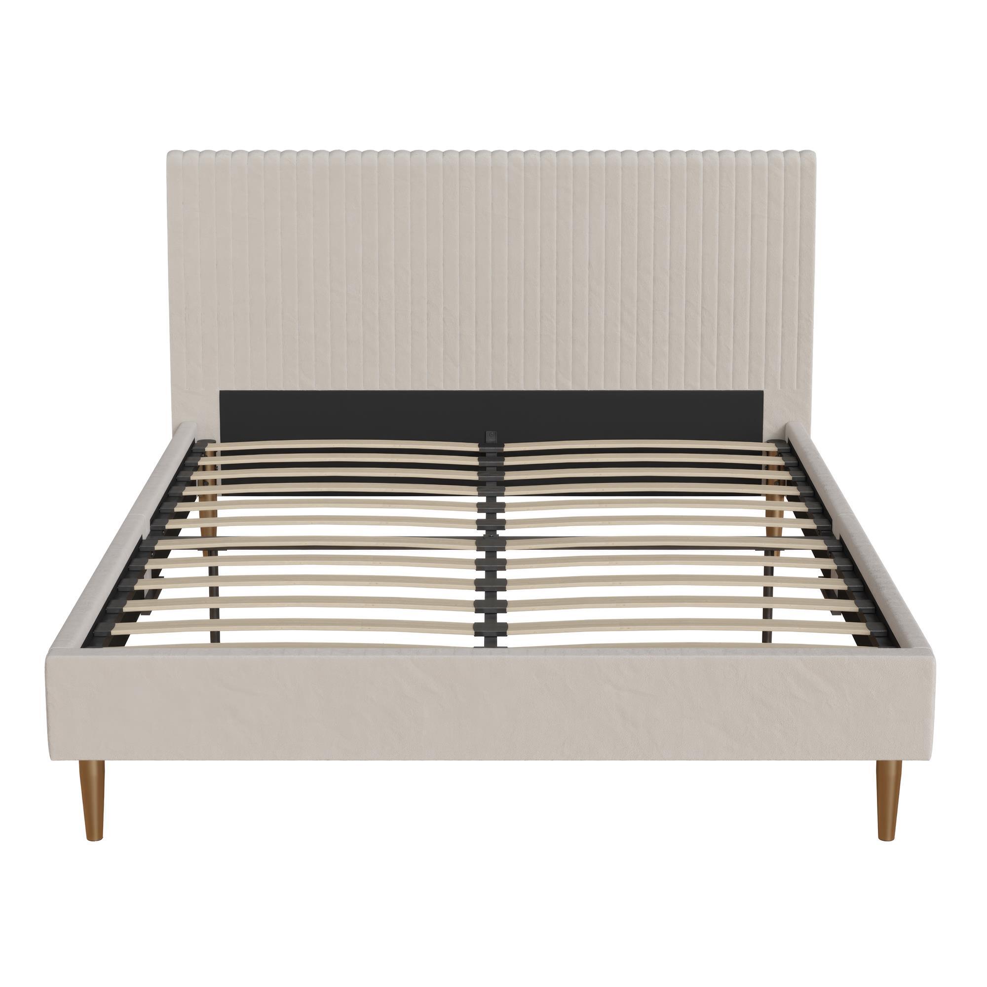 Mr. Kate Daphne Queen Upholstered Bed with Vertical Channel Tufting, Ivory, large