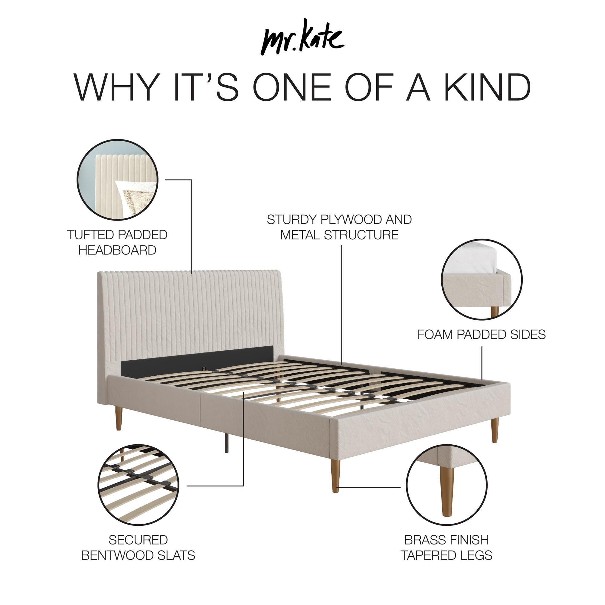 Mr. Kate Daphne Queen Upholstered Bed with Vertical Channel Tufting, Ivory, large