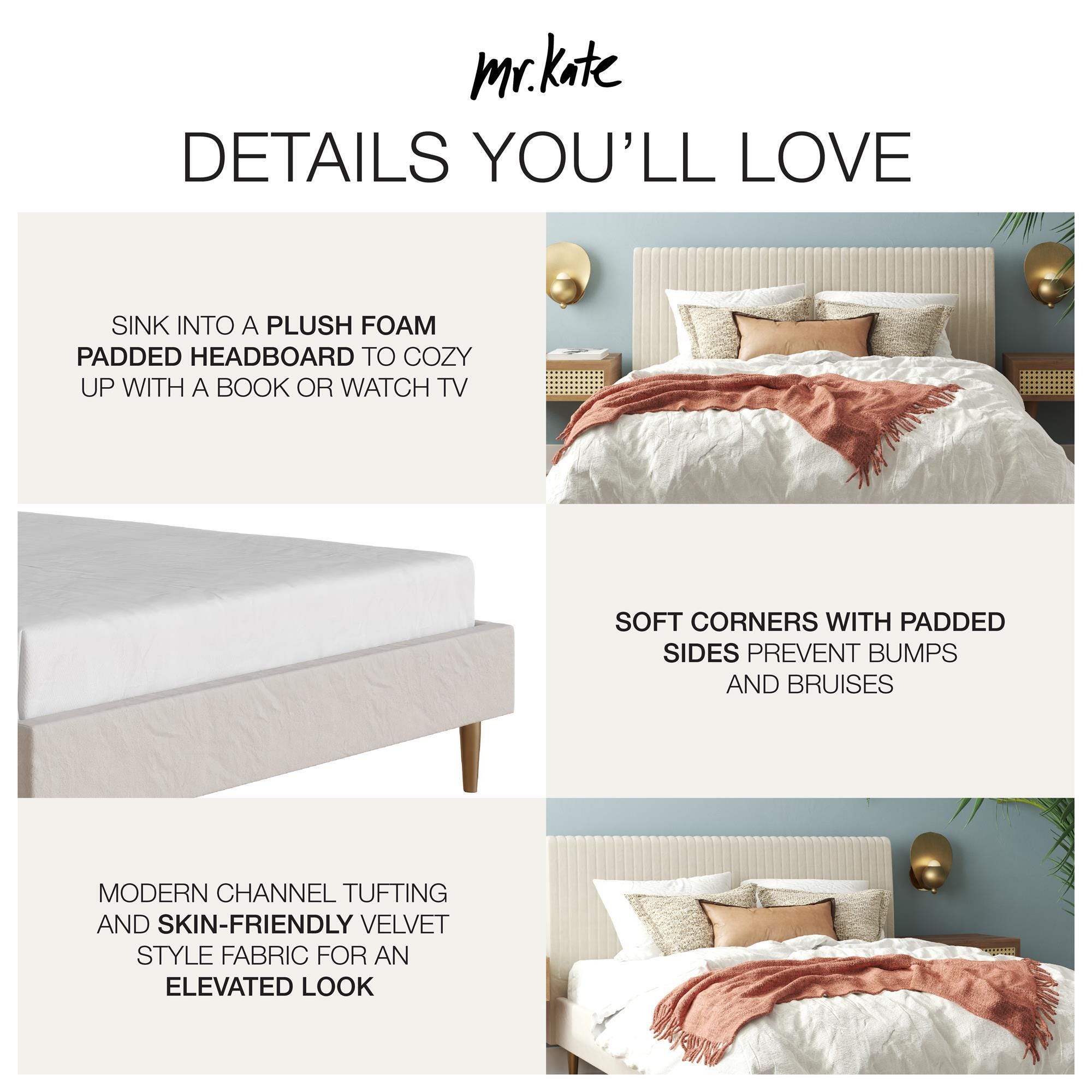 Mr. Kate Daphne Queen Upholstered Bed with Vertical Channel Tufting, Ivory, large