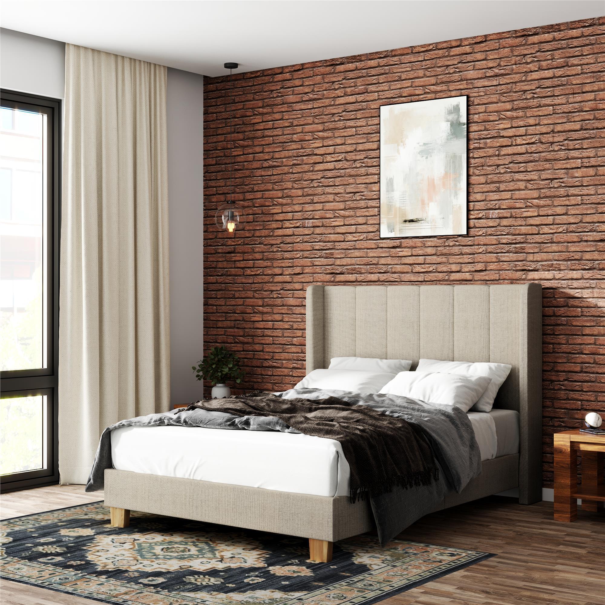 RealRooms Nadege Queen Platform Bed with Tufting, Sand, rollover