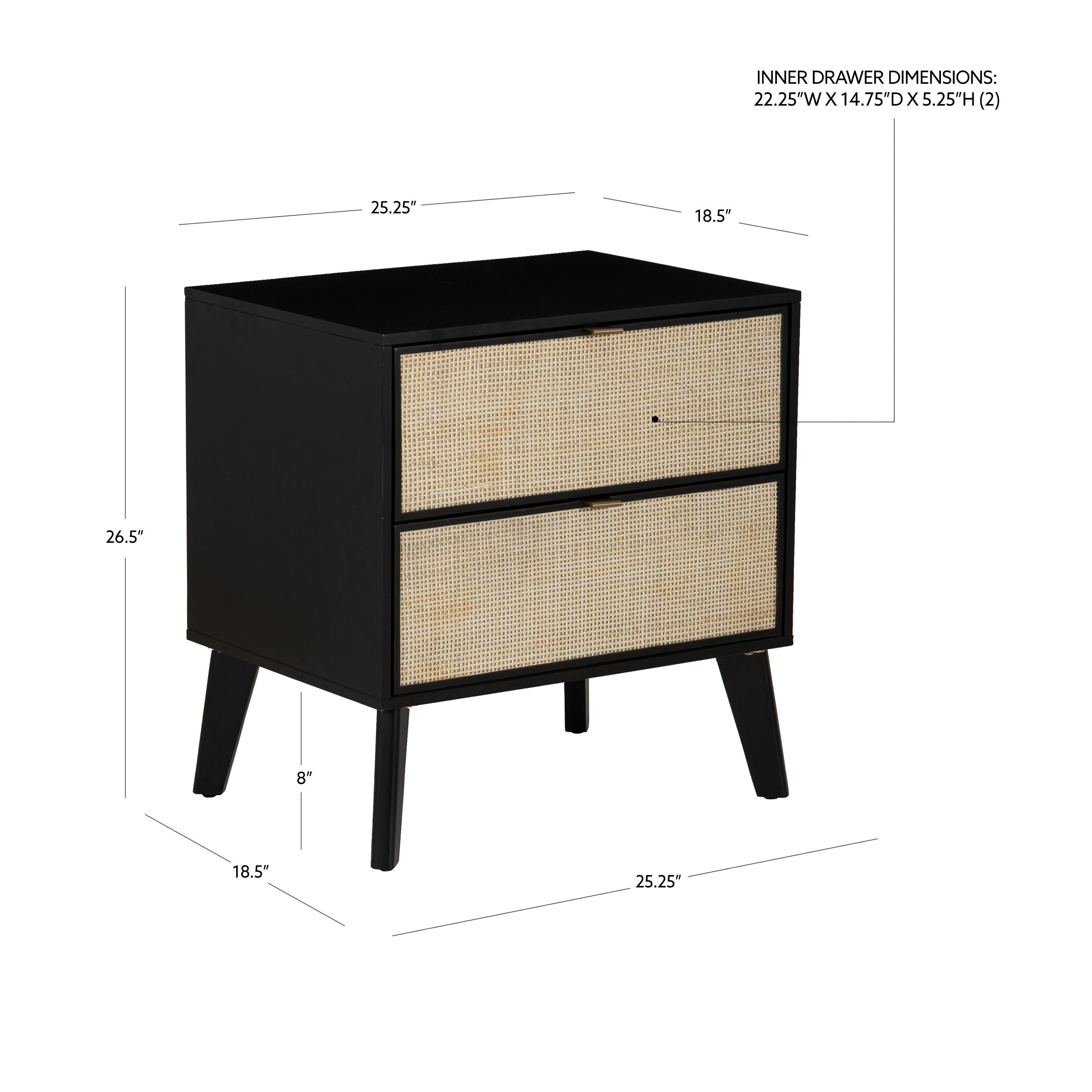 Linon Mila 25" 2 Drawer Nightstand, , large