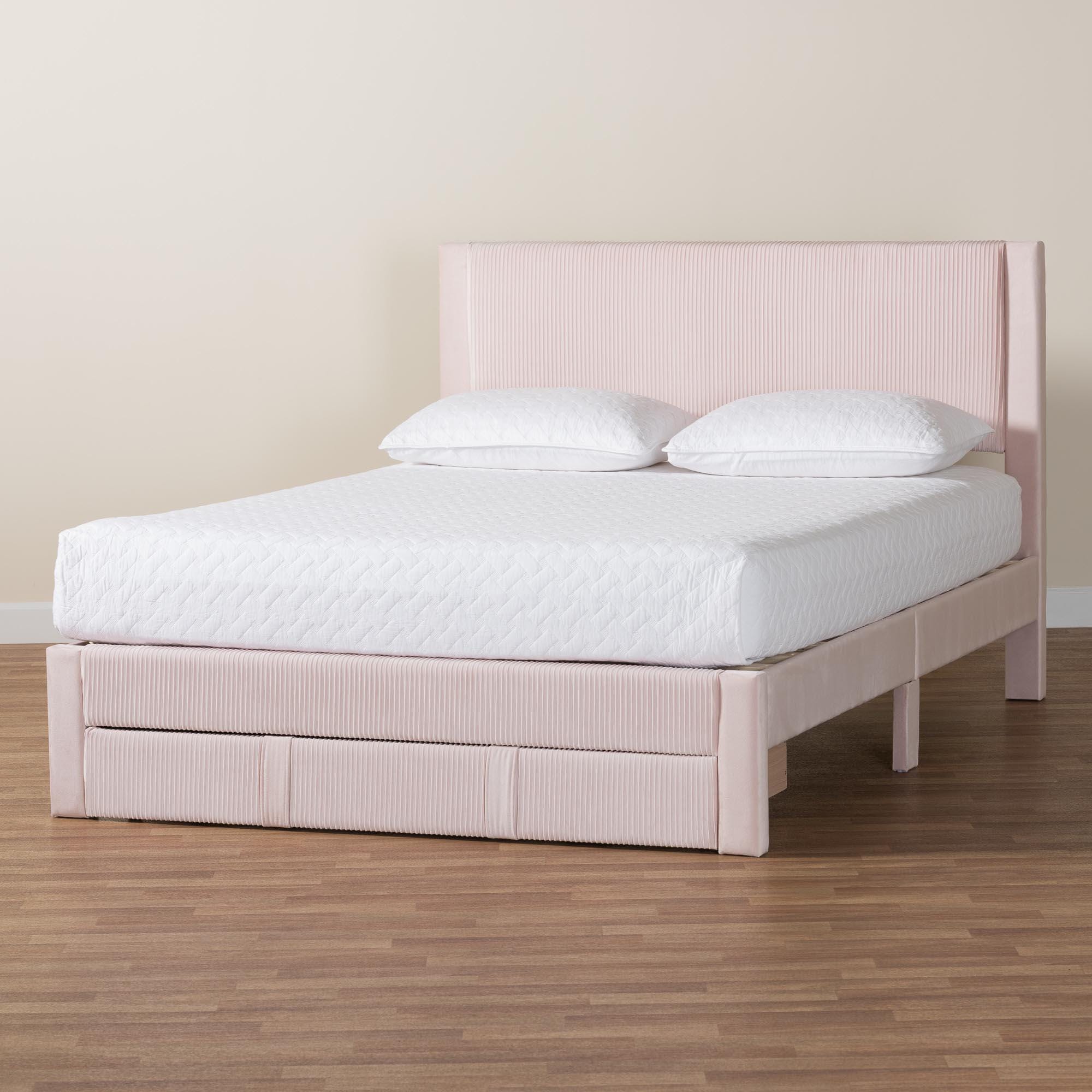 Baxton Studio Elora Queen Platform Bed With 1 Storage, Light Pink, large