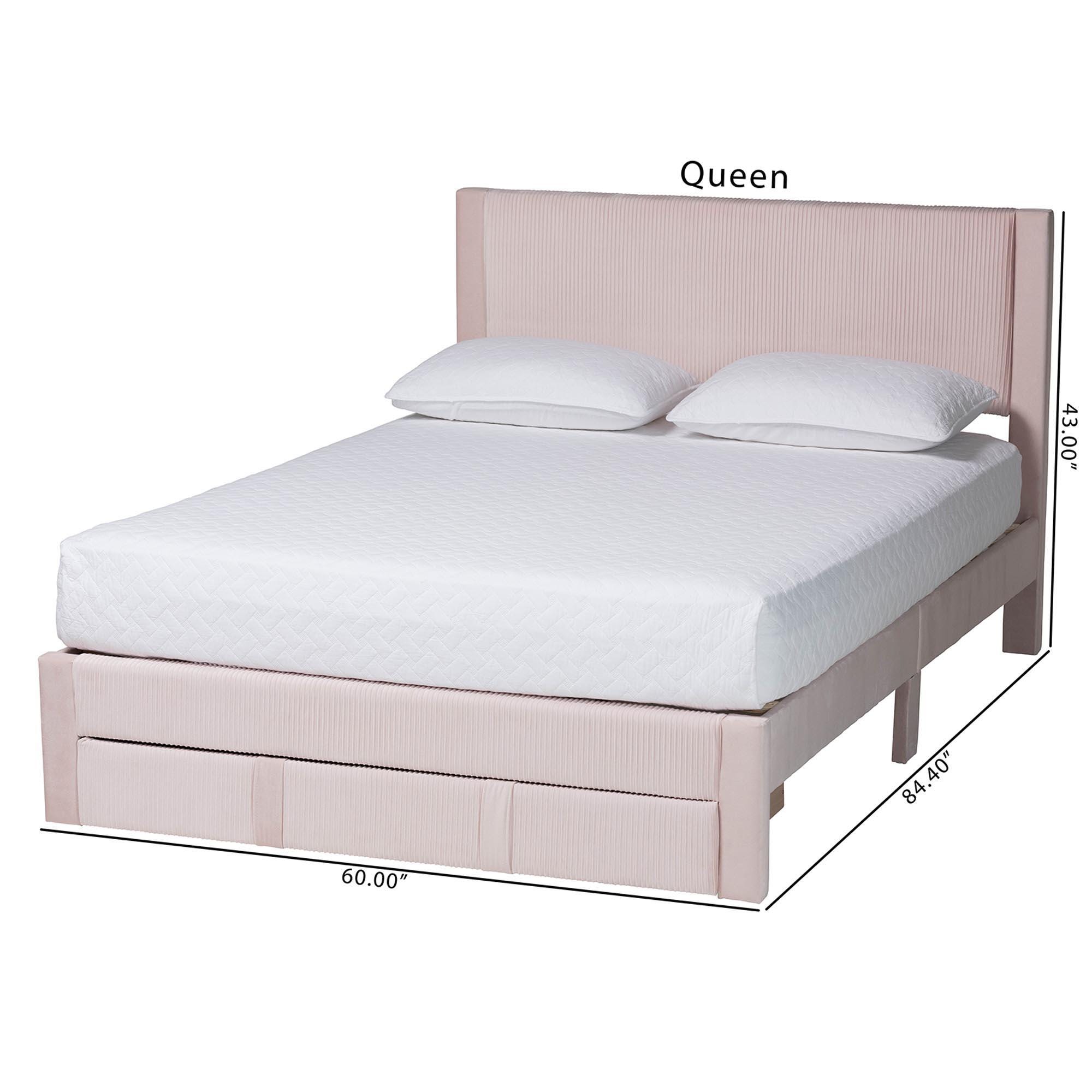 Baxton Studio Elora Queen Platform Bed With 1 Storage, Light Pink, large