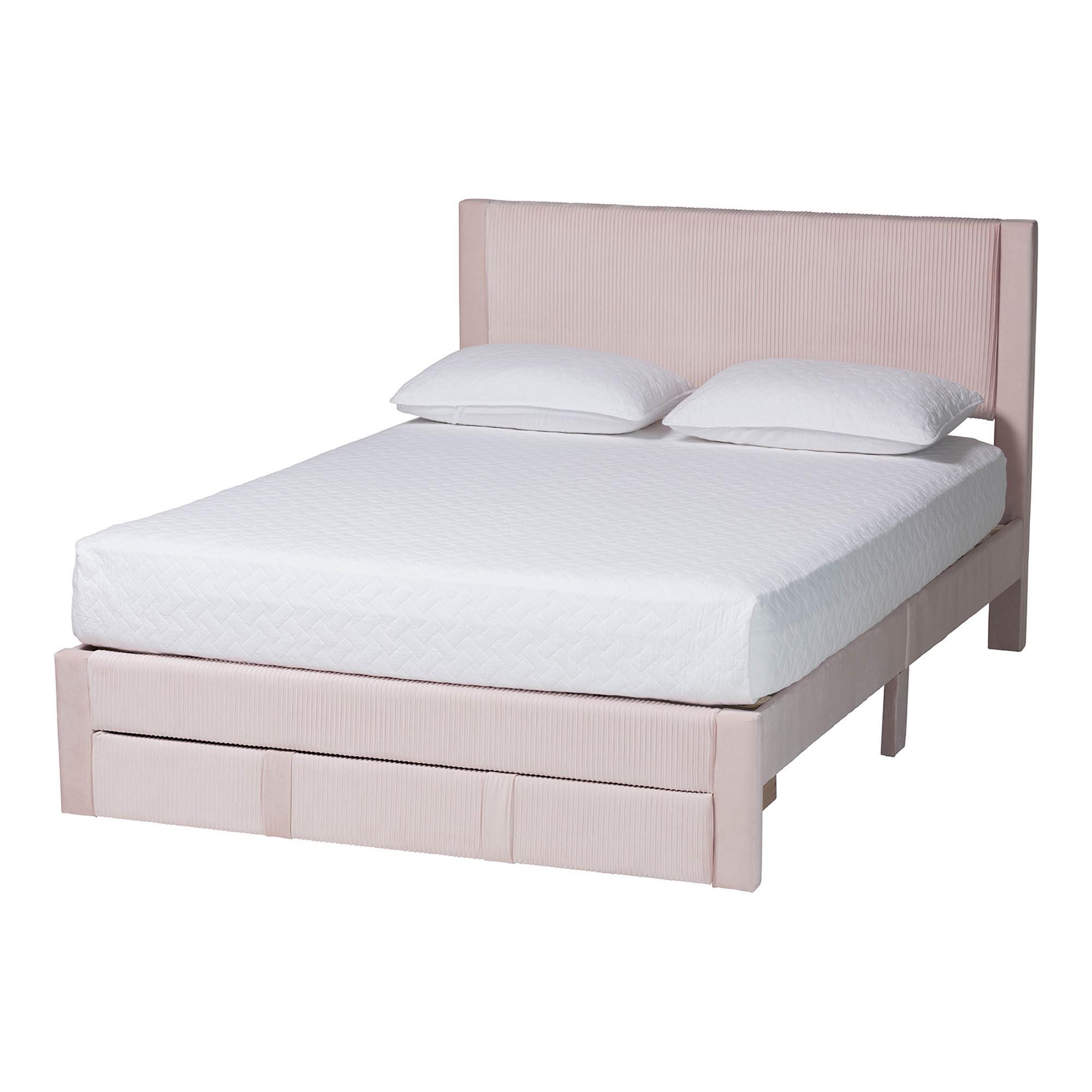 Baxton Studio Elora Queen Platform Bed With 1 Storage, Light Pink, large