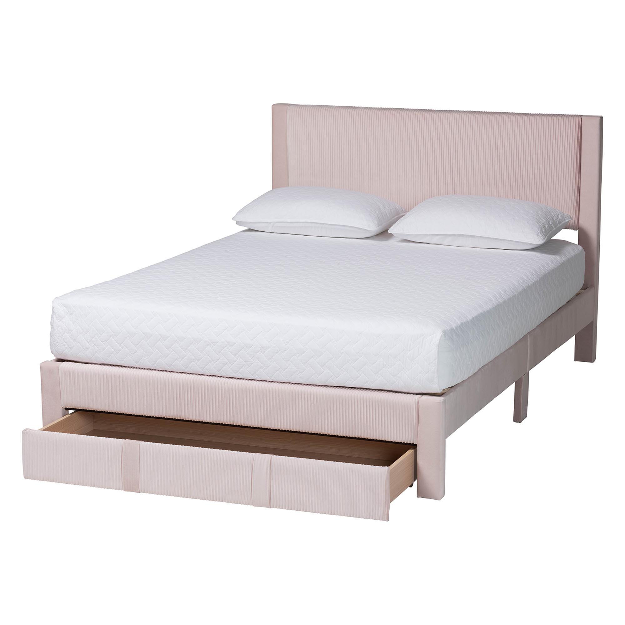 Baxton Studio Elora Queen Platform Bed With 1 Storage, Light Pink, large