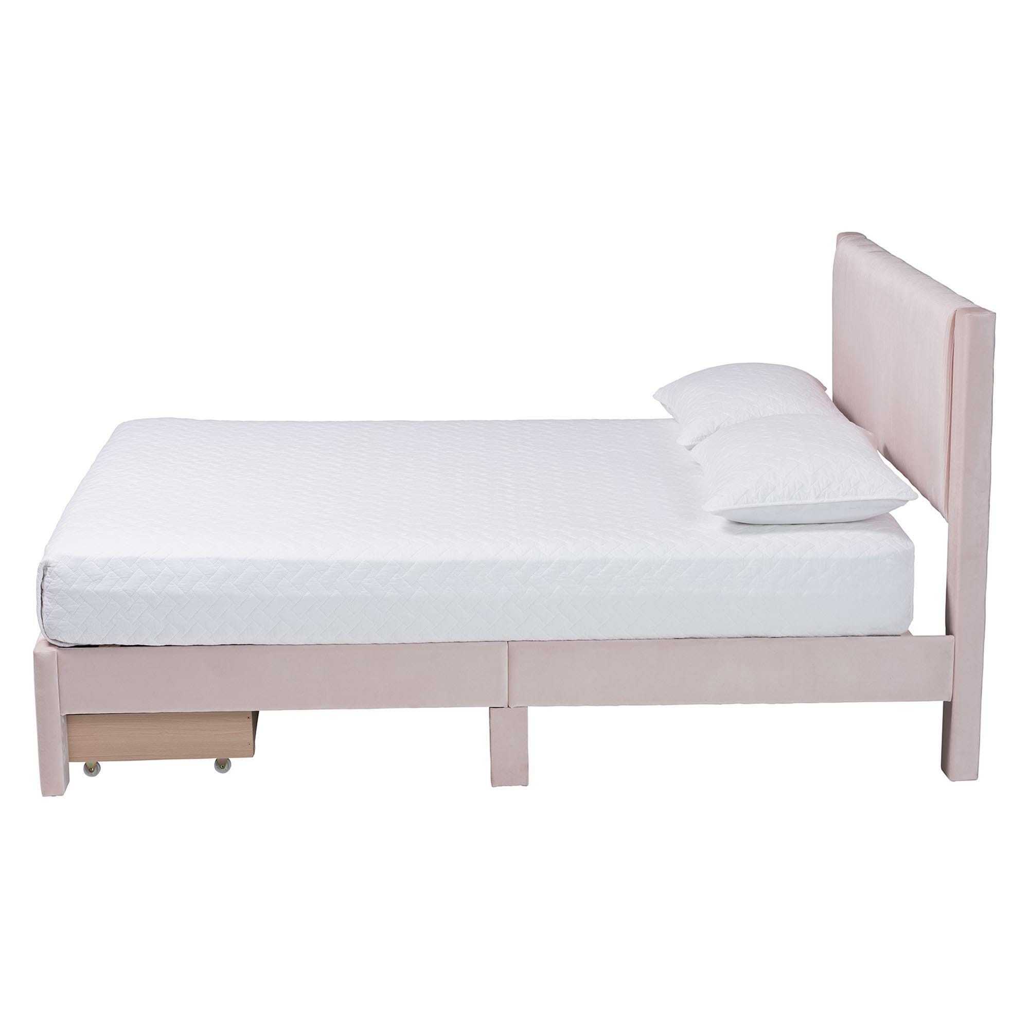 Baxton Studio Elora Queen Platform Bed With 1 Storage, Light Pink, large