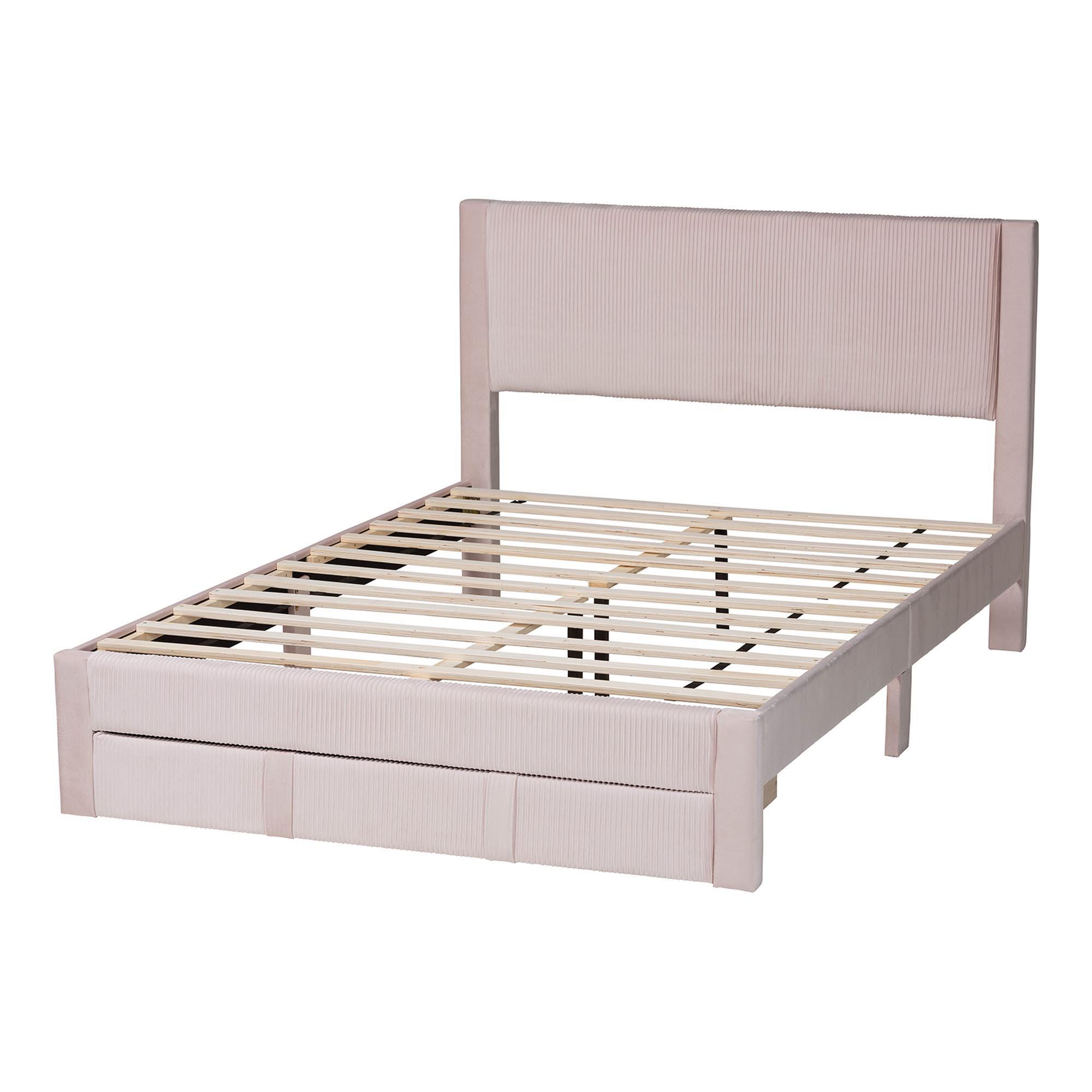 Baxton Studio Elora Queen Platform Bed With 1 Storage, Light Pink, large