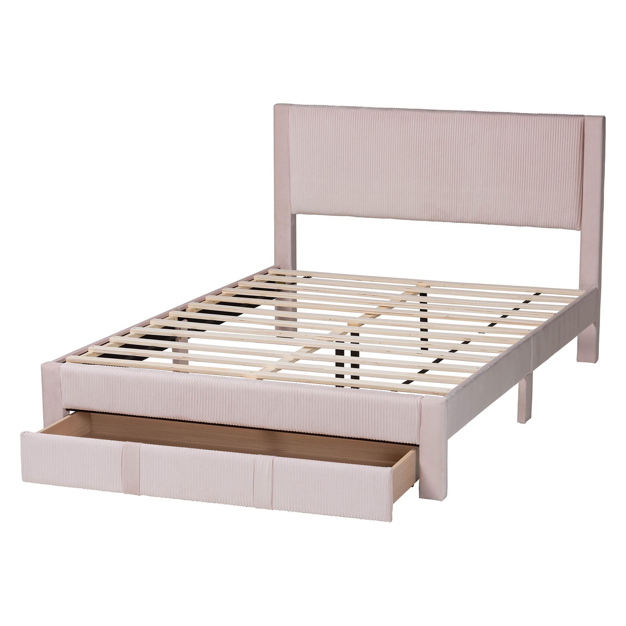 Baxton Studio Elora Queen Platform Bed With 1 Storage, Light Pink, large