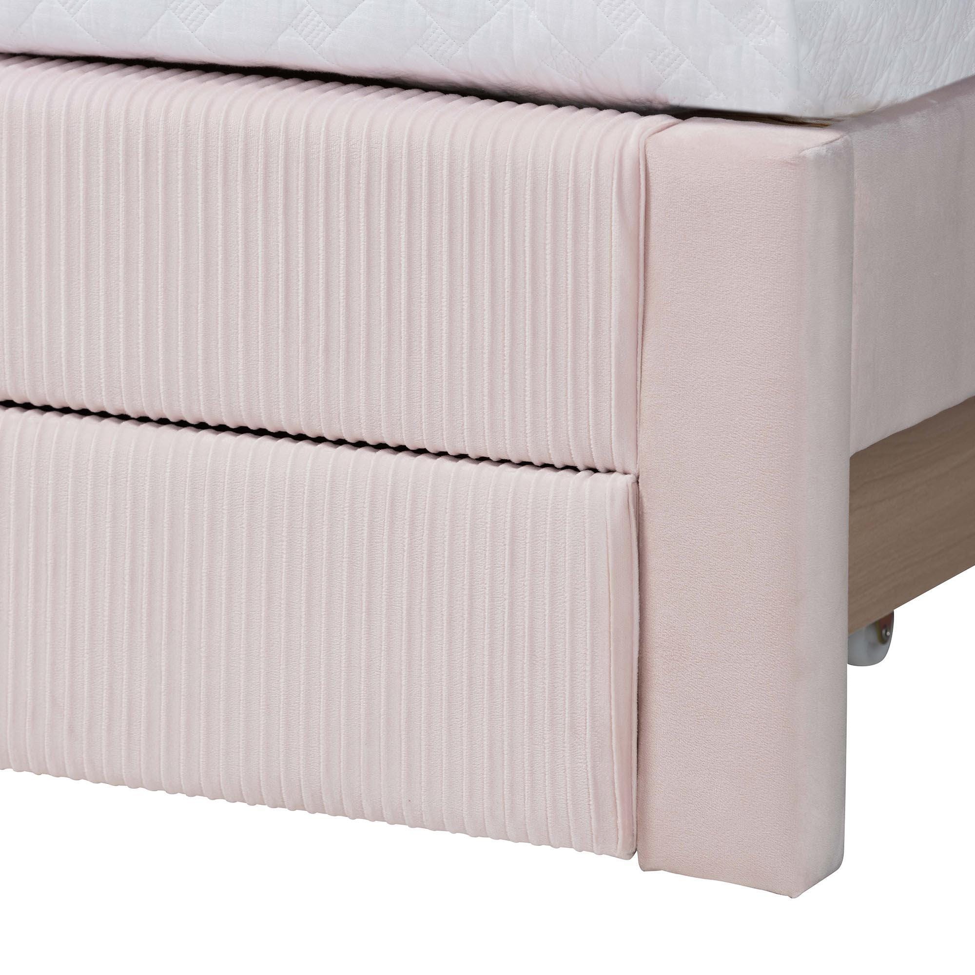 Baxton Studio Elora Queen Platform Bed With 1 Storage, Light Pink, large
