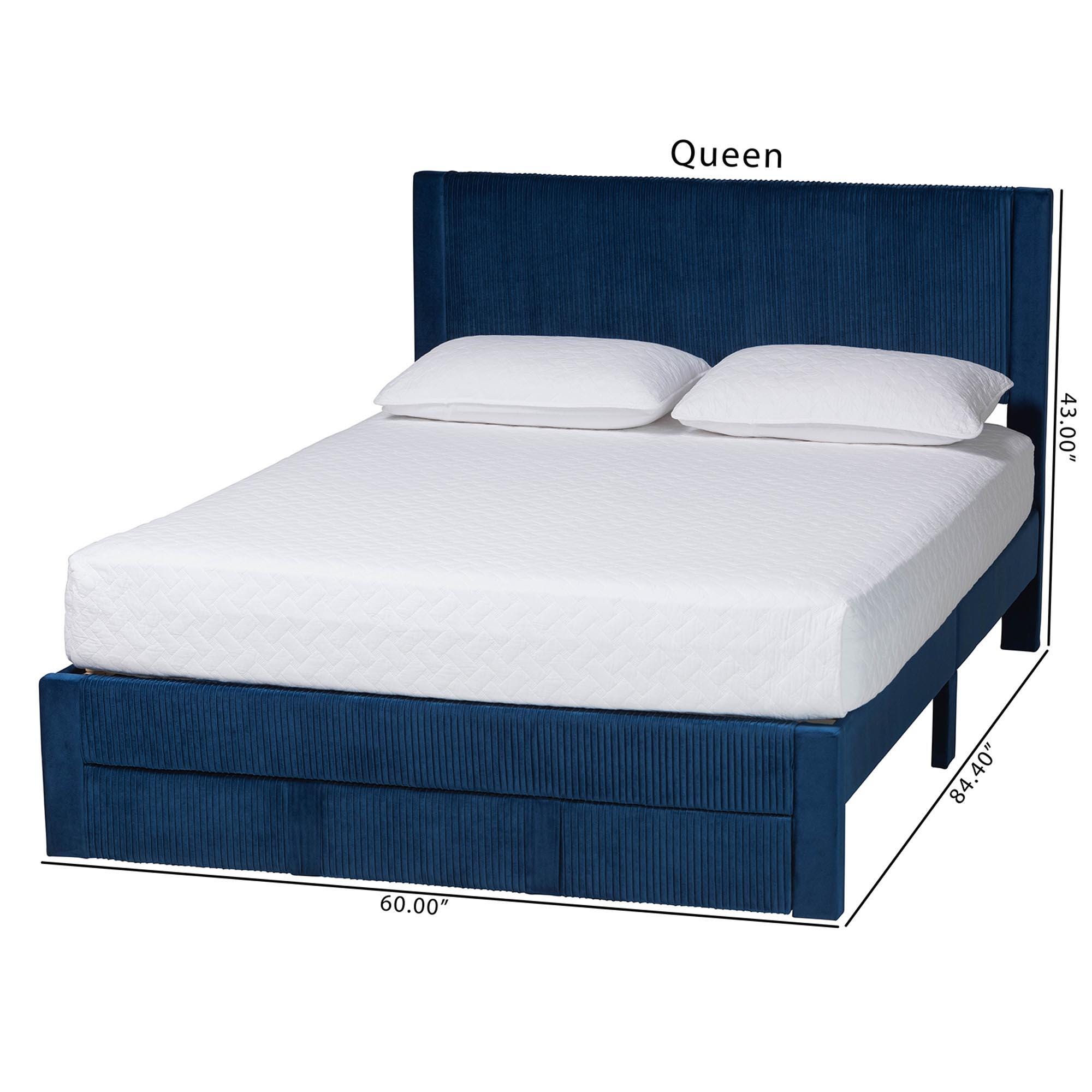 Baxton Studio Elora Queen Platform Bed With 1 Storage, Navy Blue, large