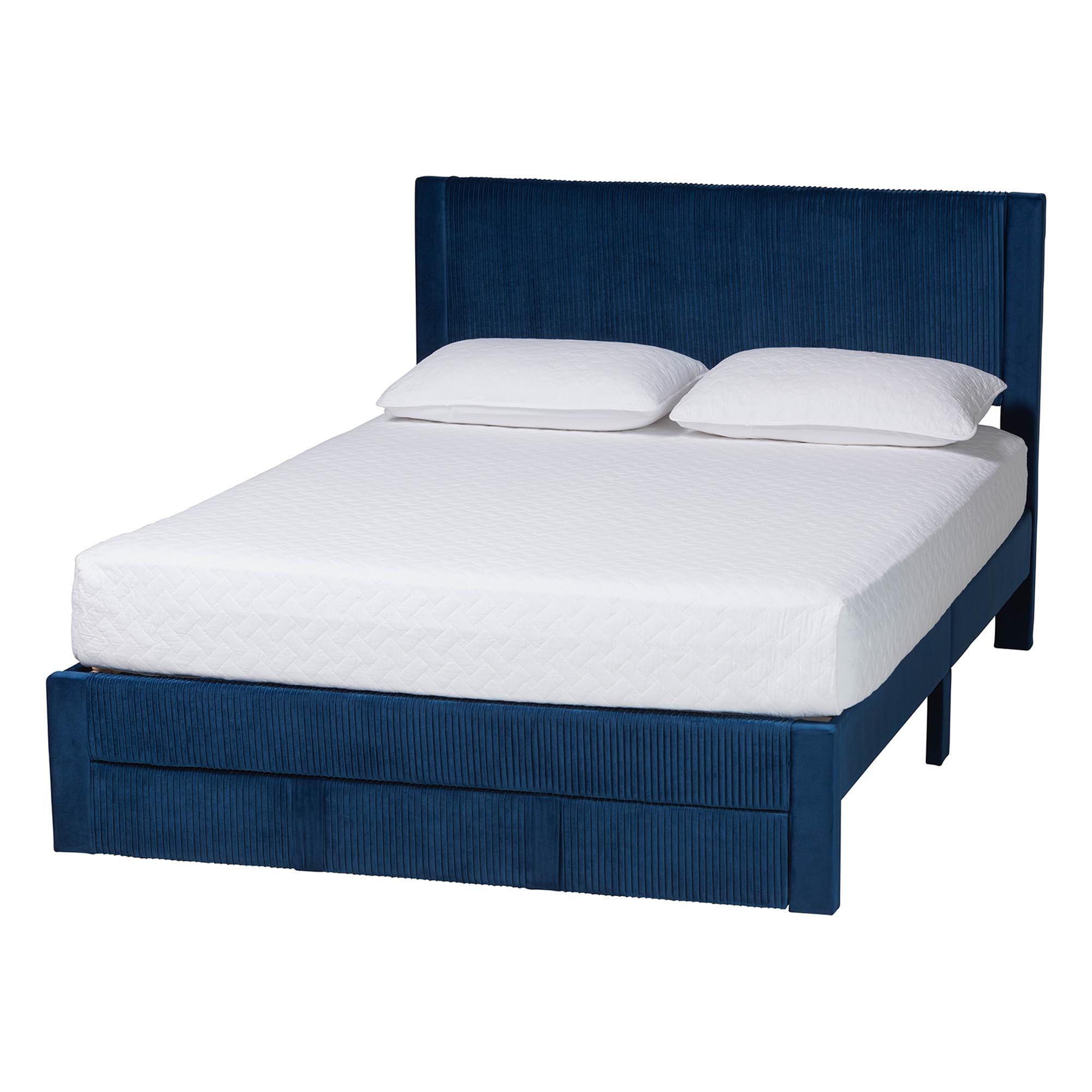 Baxton Studio Elora Queen Platform Bed With 1 Storage, Navy Blue, large