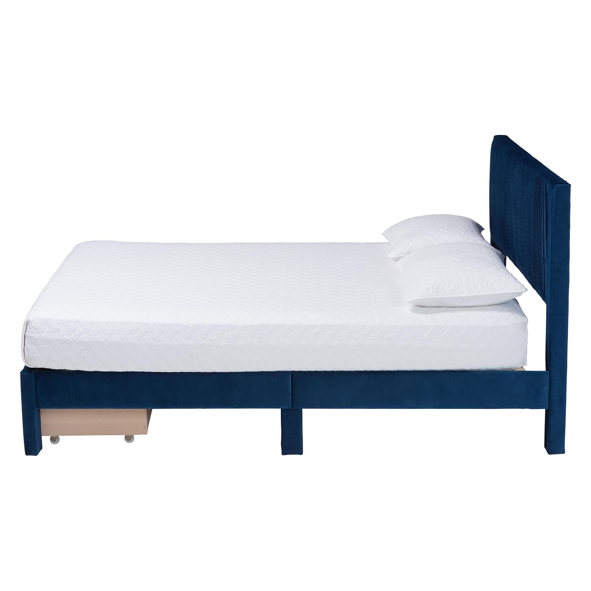 Baxton Studio Elora Queen Platform Bed With 1 Storage, Navy Blue, large