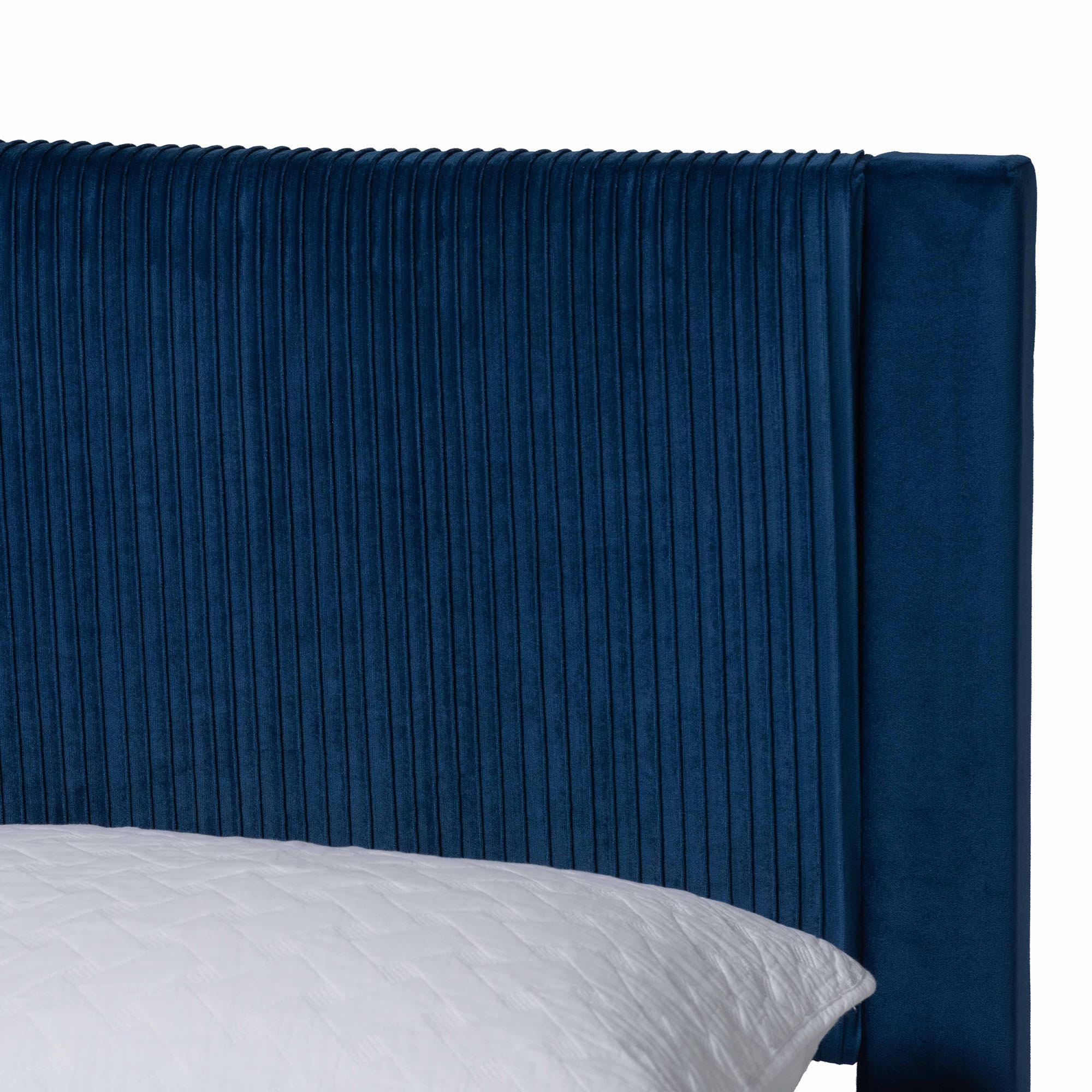 Baxton Studio Elora Queen Platform Bed With 1 Storage, Navy Blue, large
