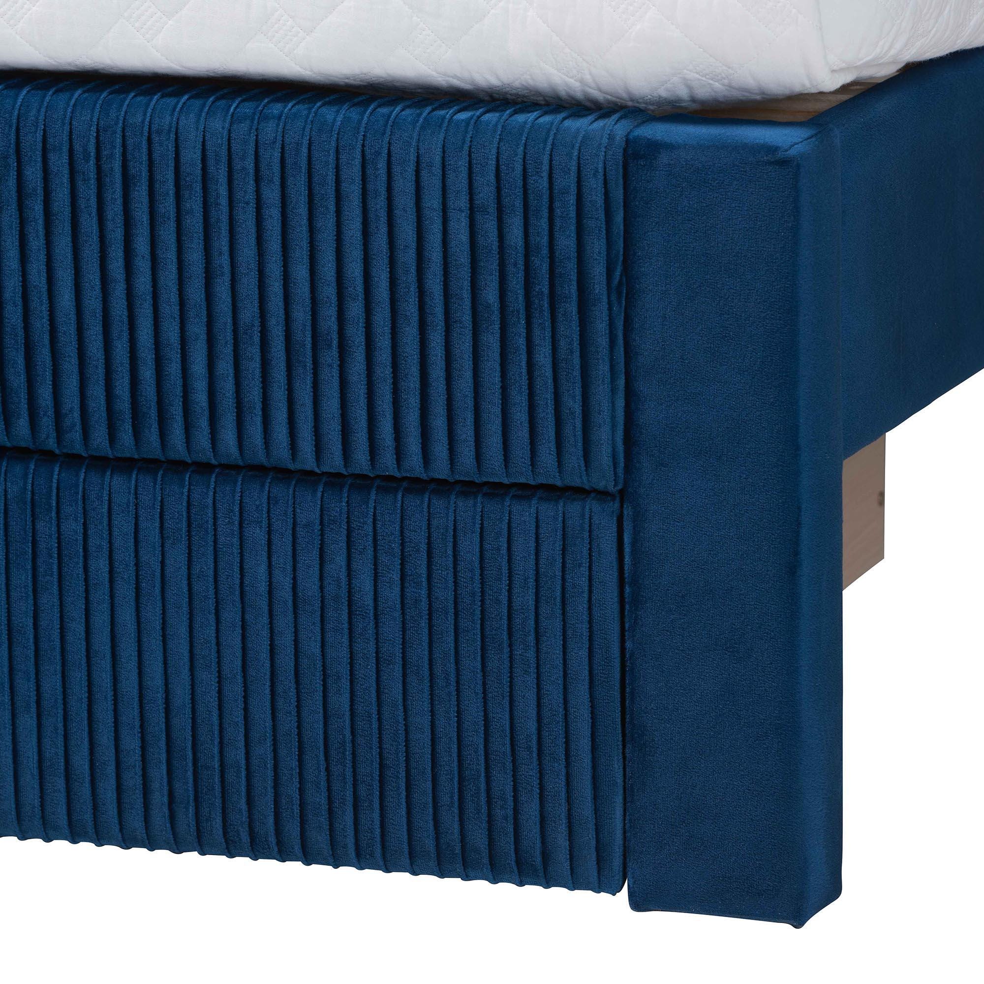 Baxton Studio Elora Queen Platform Bed With 1 Storage, Navy Blue, large