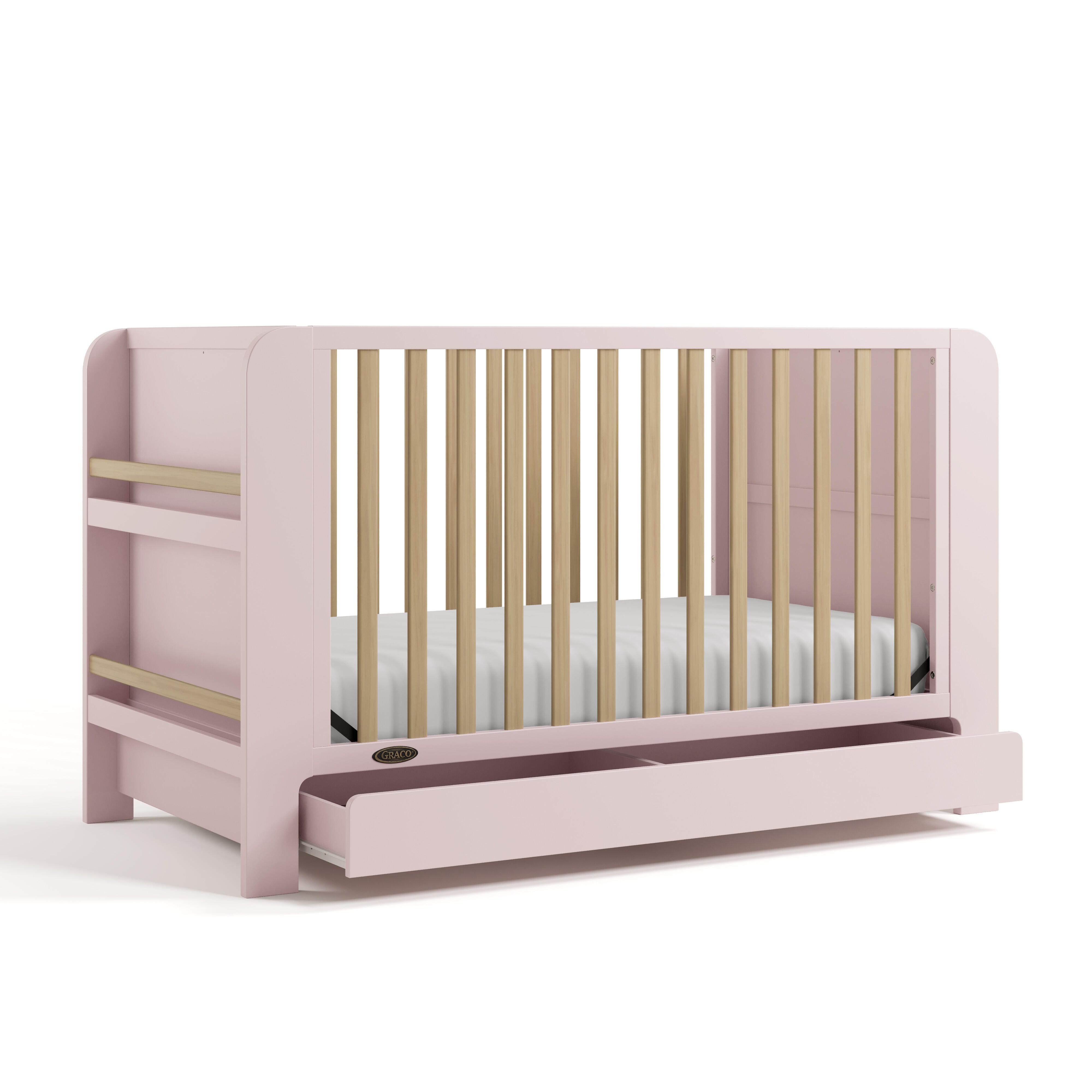 Graco Read-with-Me 4-in-1 Convertible Crib with Storage Drawer, Blush/Driftwood, large