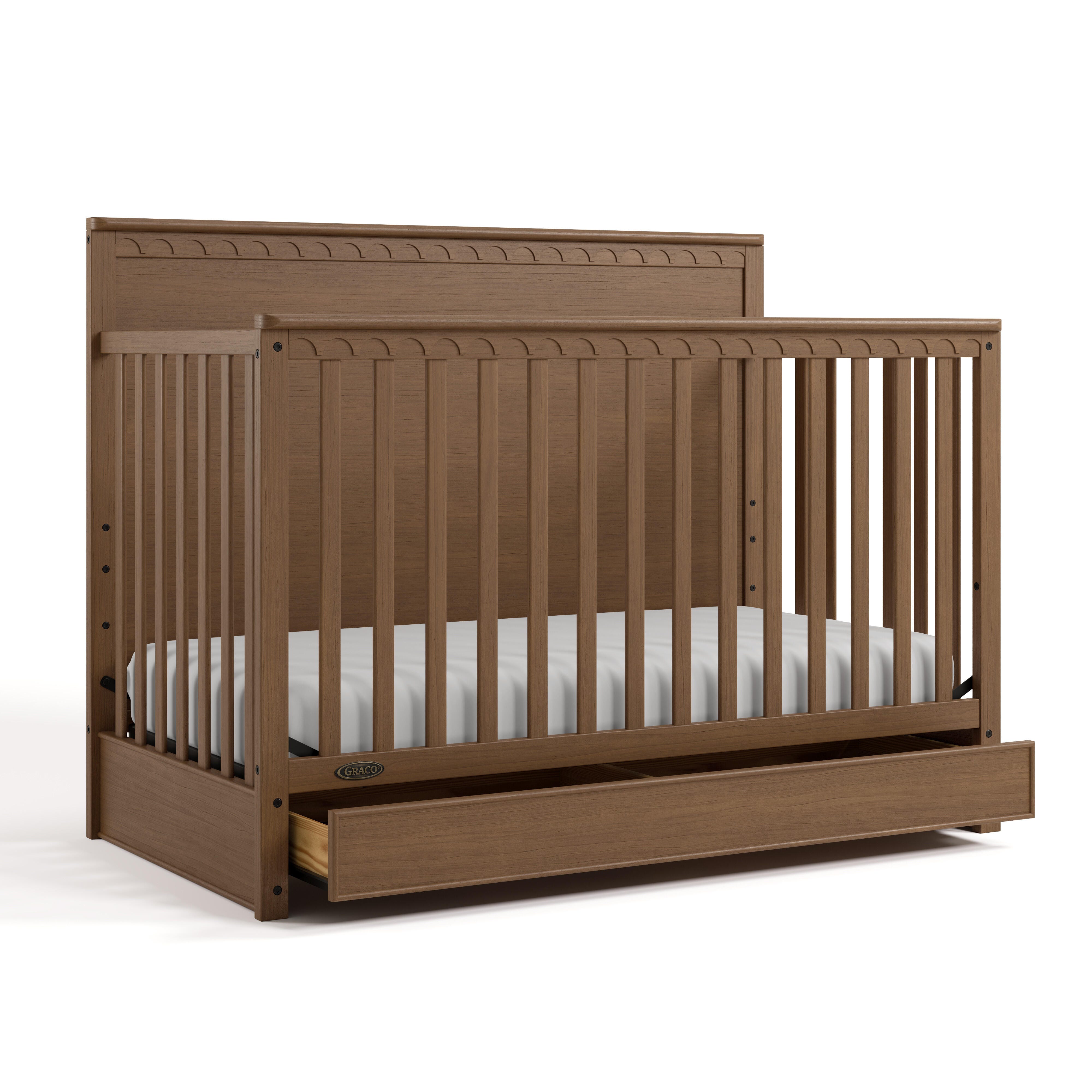 Graco Sasha 5-in-1 Convertible Crib with Storage Drawer, Hazelnut, large