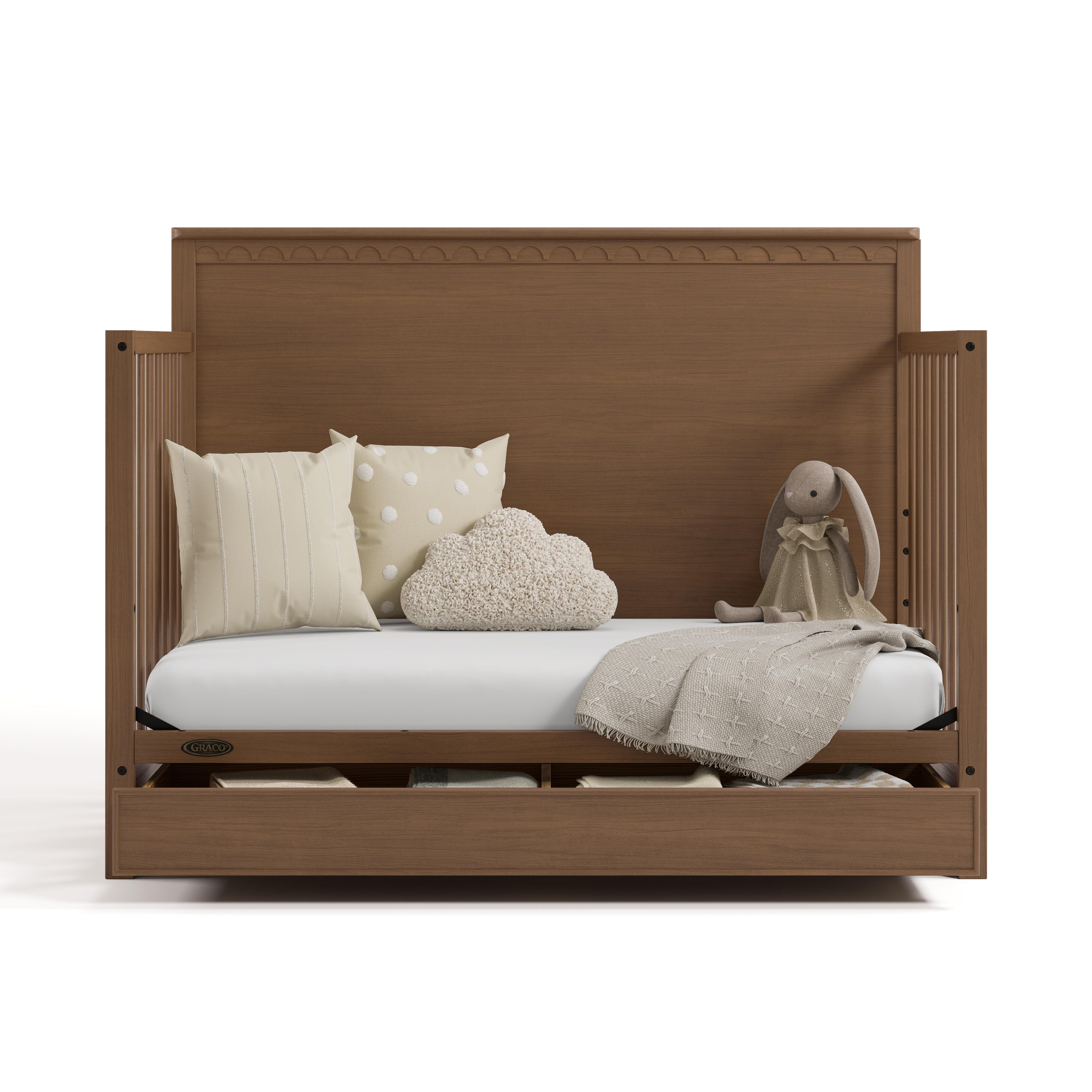 Graco Sasha 5-in-1 Convertible Crib with Storage Drawer, Hazelnut, large
