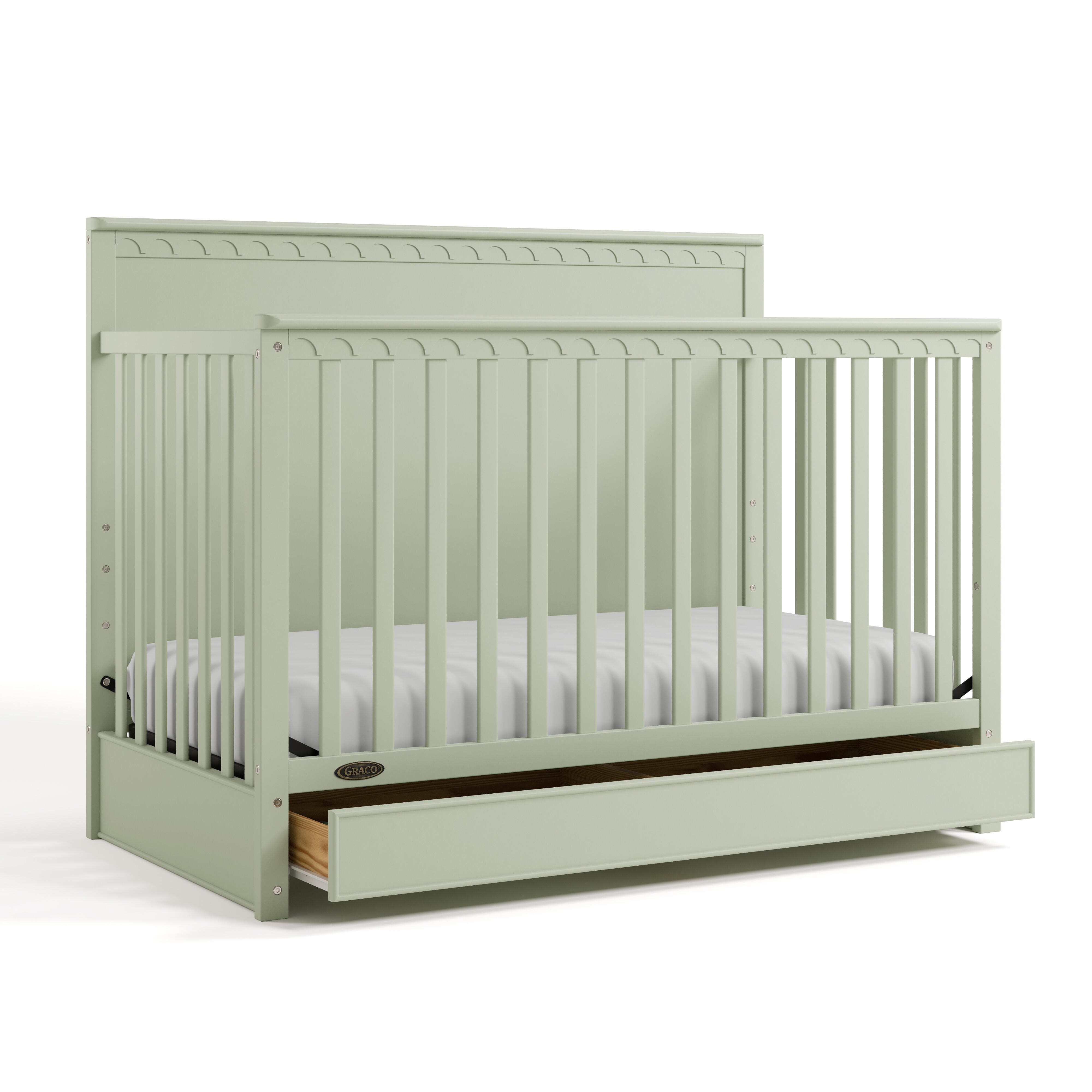 Graco Sasha 5-in-1 Convertible Crib with Storage Drawer, Sage, large