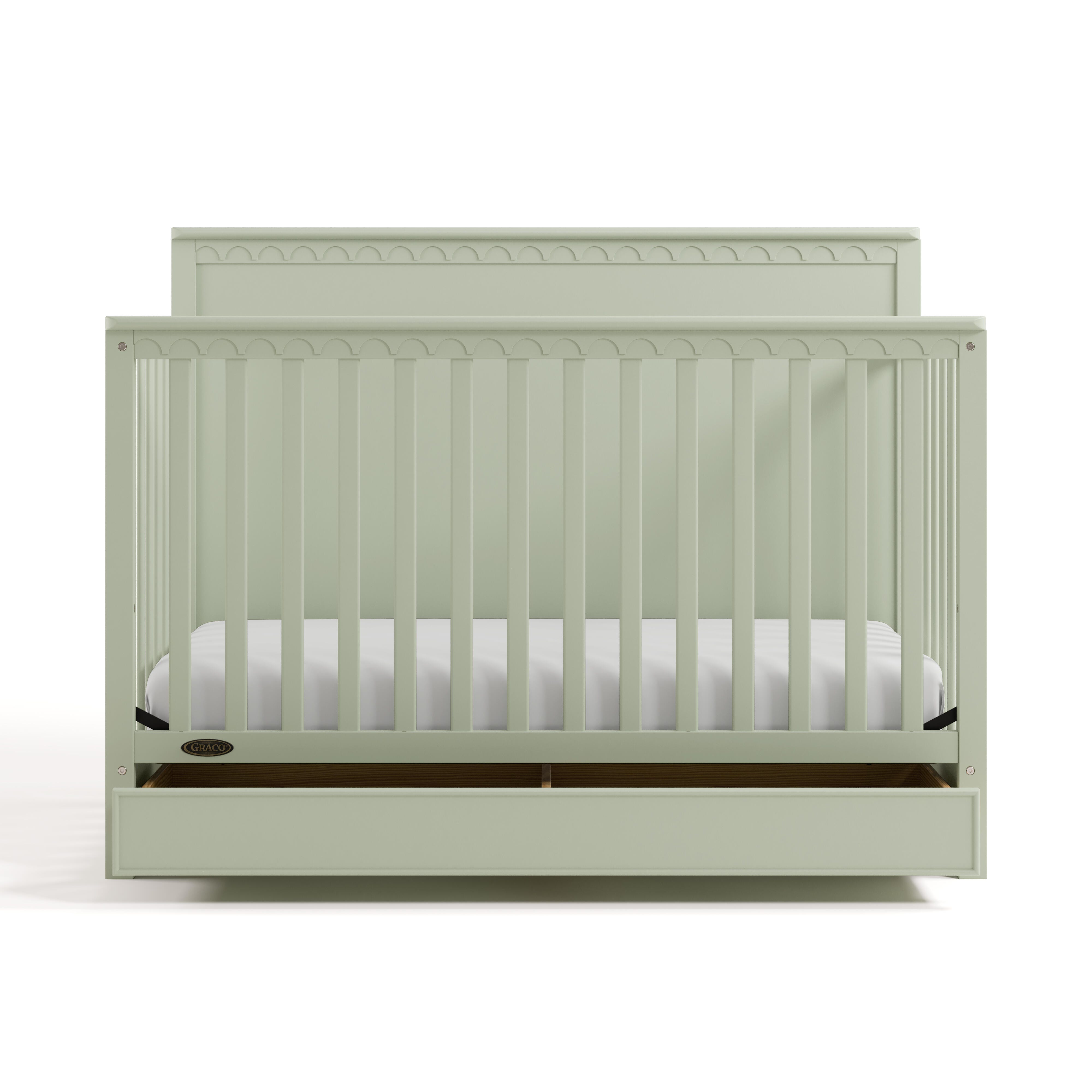 Graco Sasha 5-in-1 Convertible Crib with Storage Drawer, Sage, large