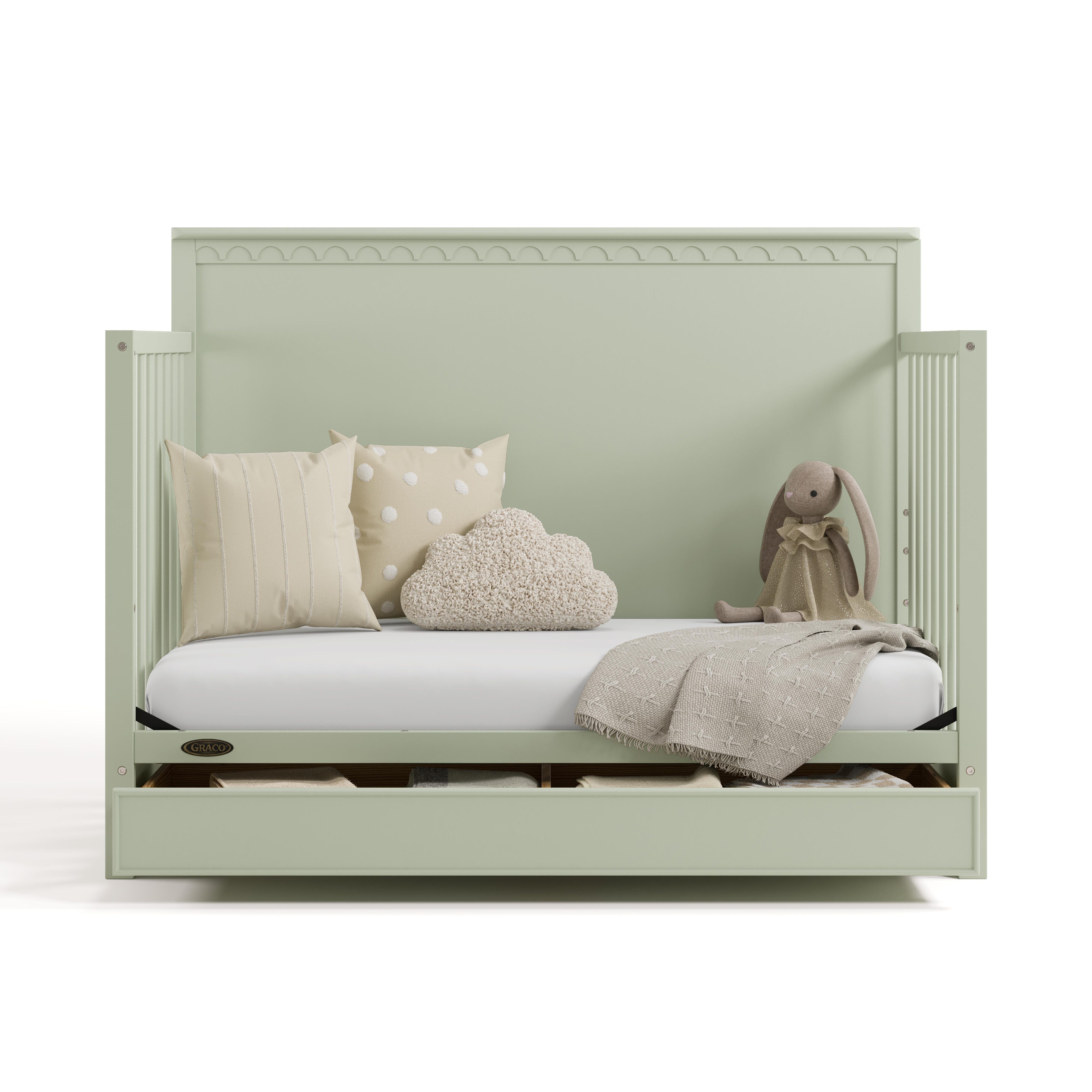 Graco Sasha 5-in-1 Convertible Crib with Storage Drawer, Sage, large
